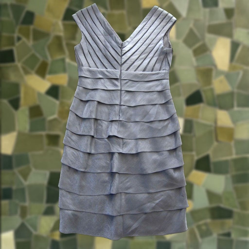 Adrianna Papell Adrianna Papell Silver Stretch Cap Sleeve Bodycon Sheath Dress 4P - Women's Petite Short Sleeve V-Neck Zip Pattern Floral Dress For Work Party Size S / US 4 / IT 40 - 1 Thumbnail