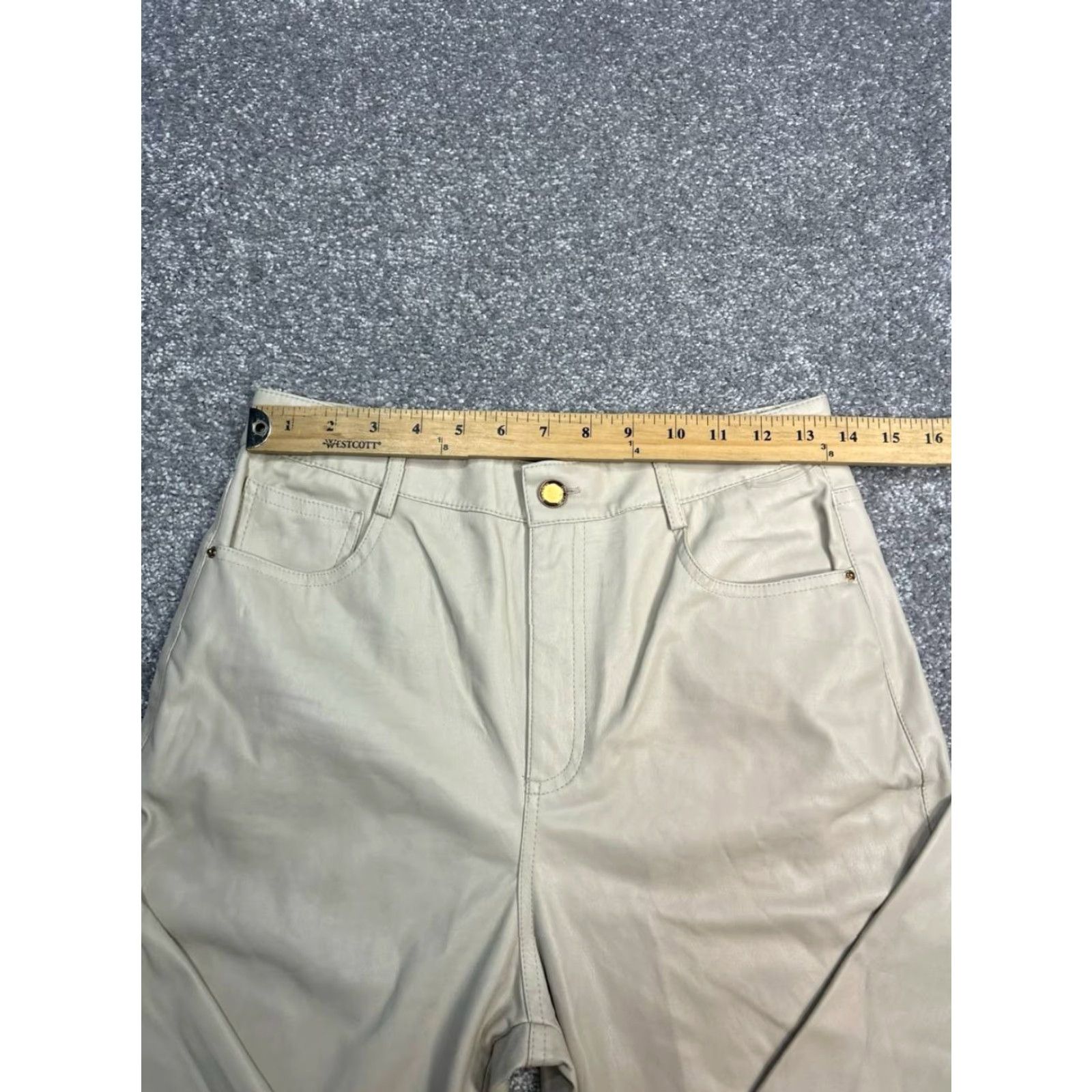 Zara Zara Pants Womens 6 Beige Ecru Faux Leather High Rise Straight Leg Streetwear Size 28" / US 6 / IT 42 - 3 Thumbnail