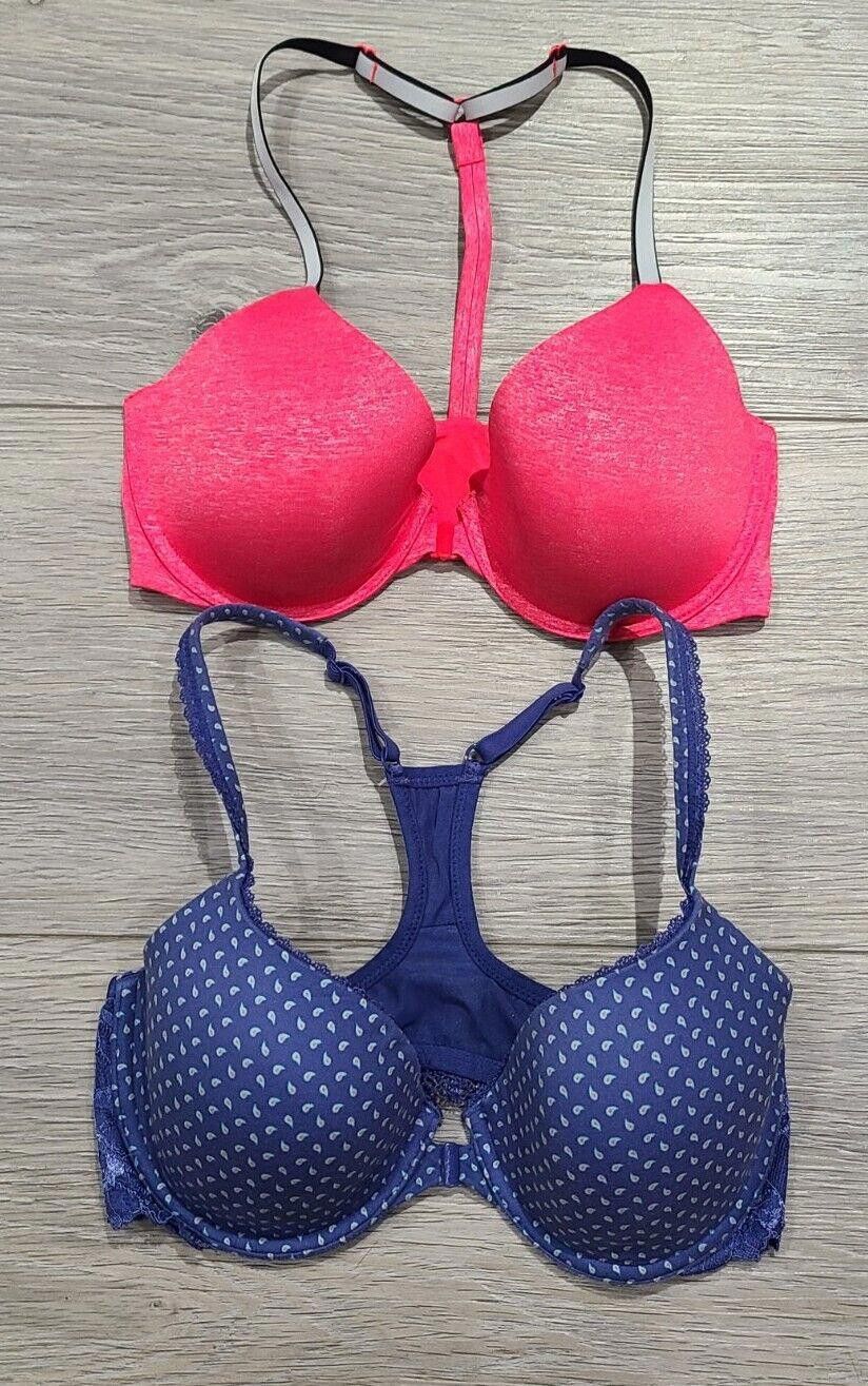 Designer Victoria Secret Bra Lot 32D Pink And Blue Body And Demi Size ONE SIZE - 1 Thumbnail