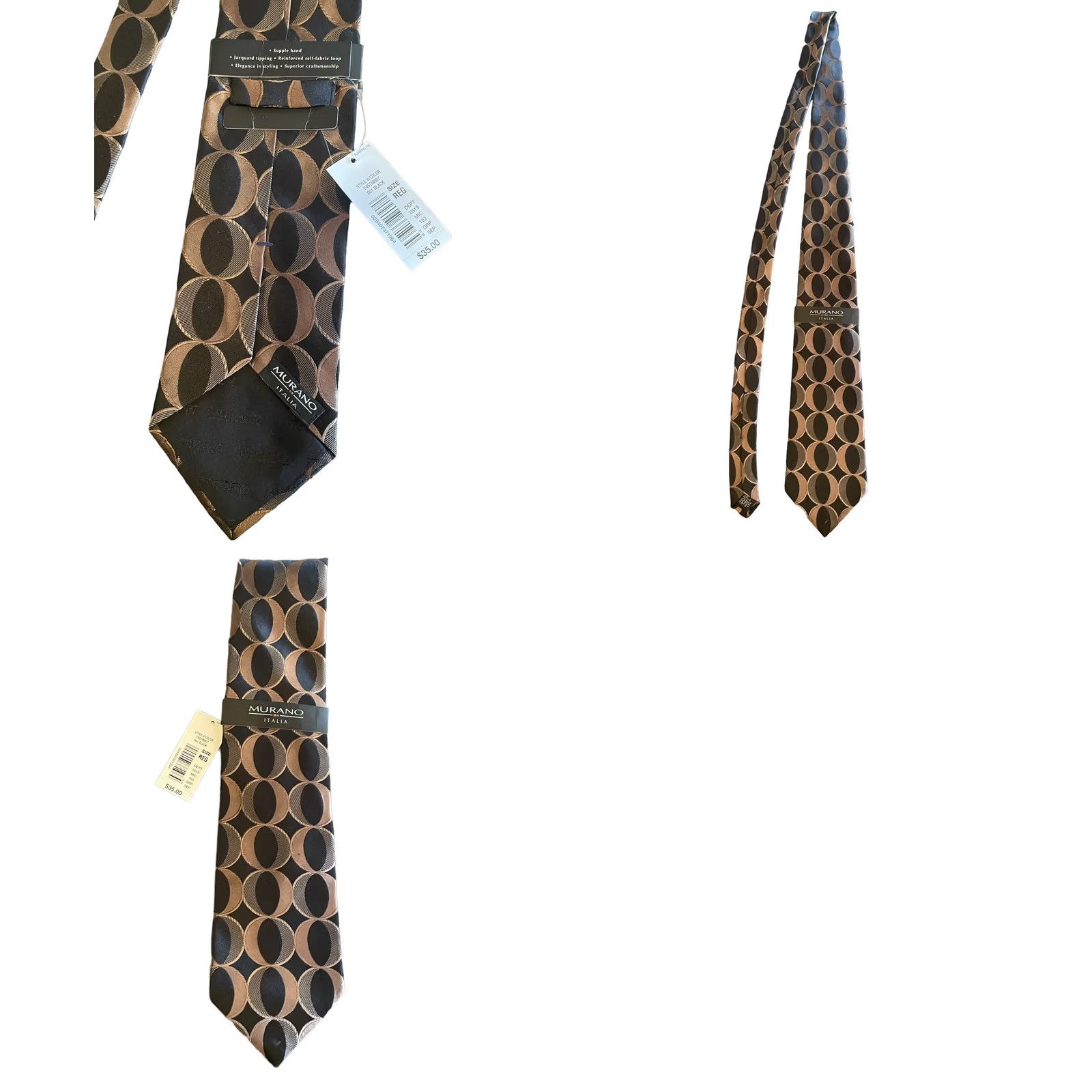 Murano VTG Murano Italia Silk Tie NWT Brown & Black Geometric Shaped Made In USA Men’s Tie Mens Adjustable Classic 57"-60" Silk Blend Geometric Shapes Size ONE SIZE - 8 Thumbnail