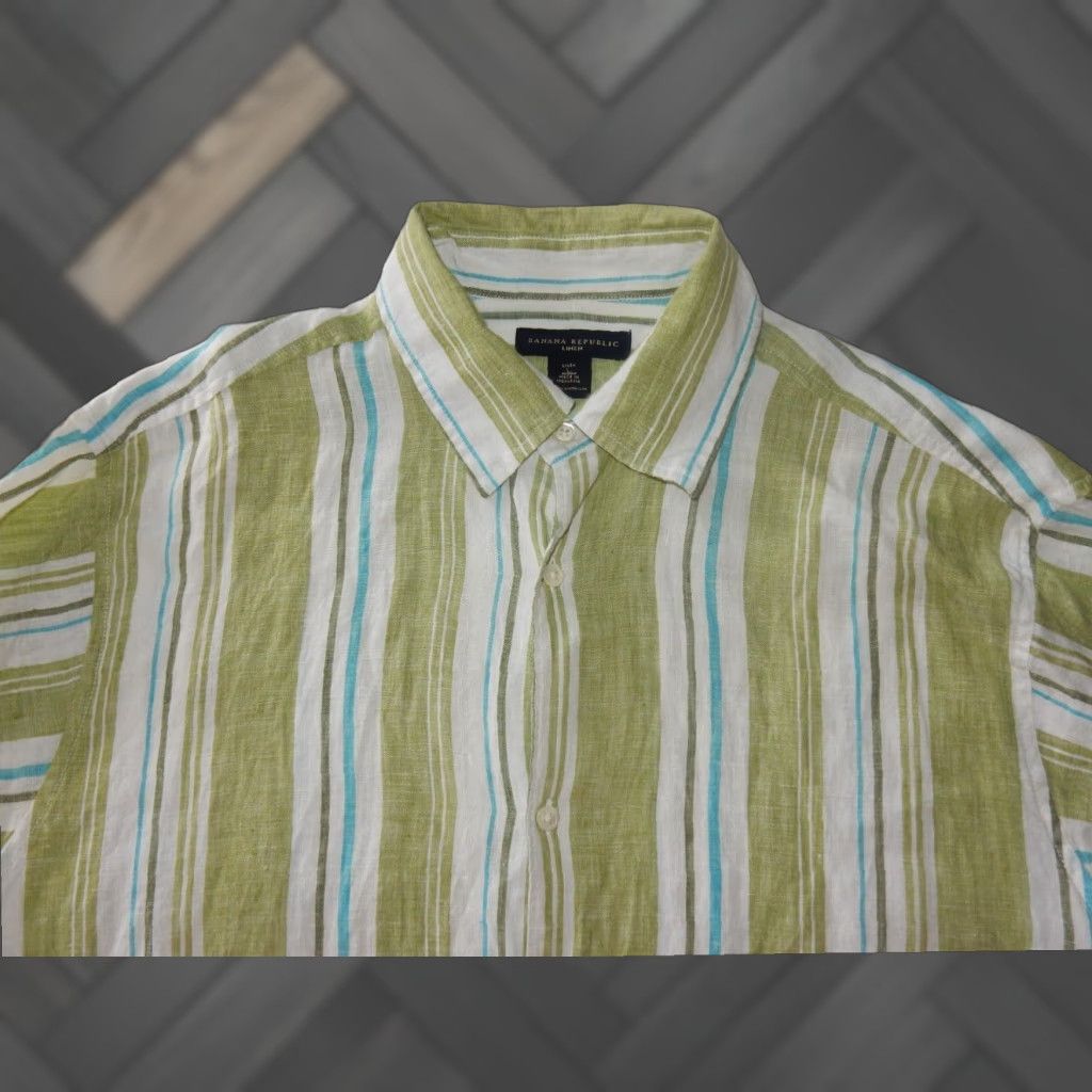 Banana Republic Banana Republic Linen Shirt Men's Short Sleeve Green Striped Large Size US L / EU 52-54 / 3 - 1 Thumbnail