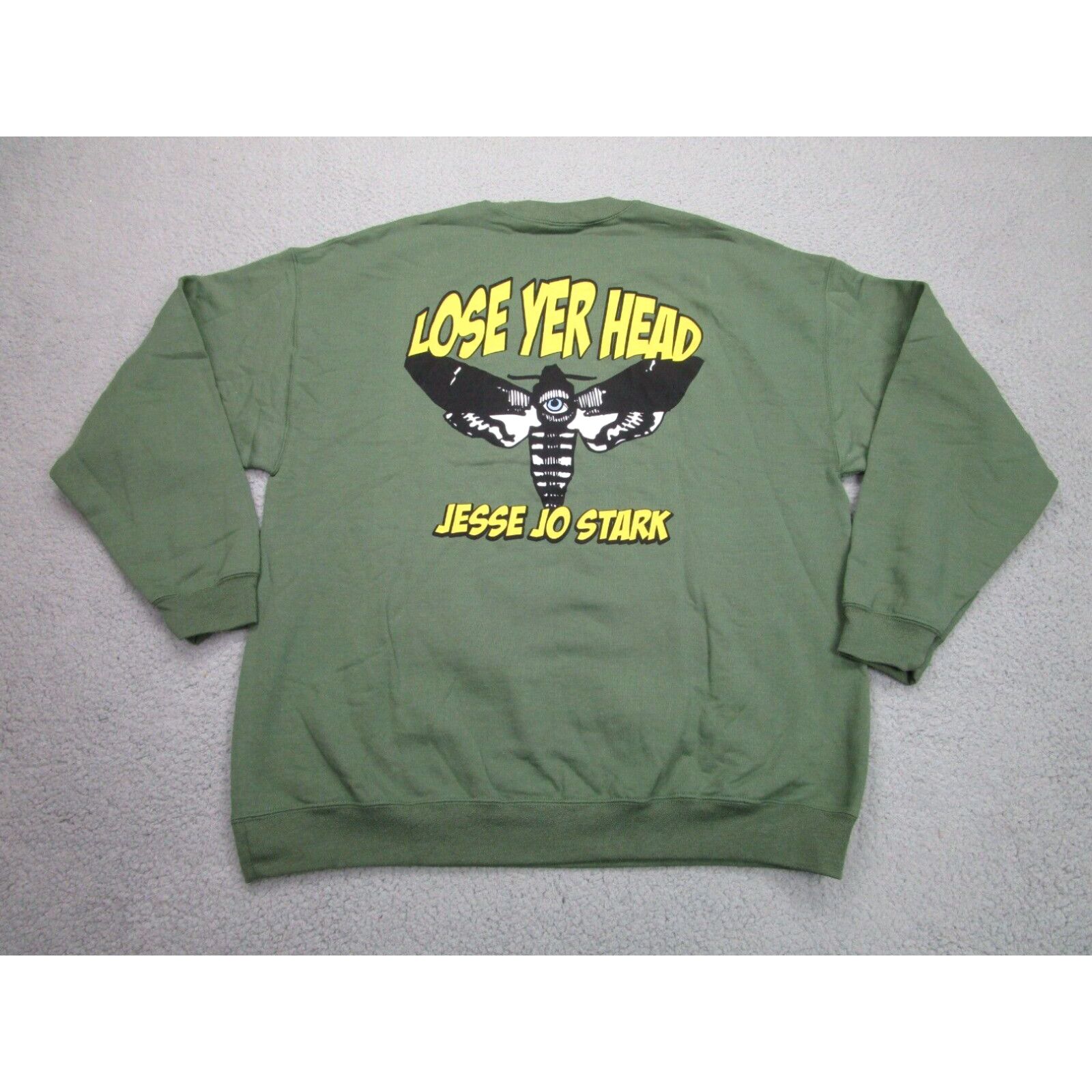 image of Vintage Jesse Jo Stark Sweater Mens XL Green Lose Yer Head Crewneck Sweatshirt in White