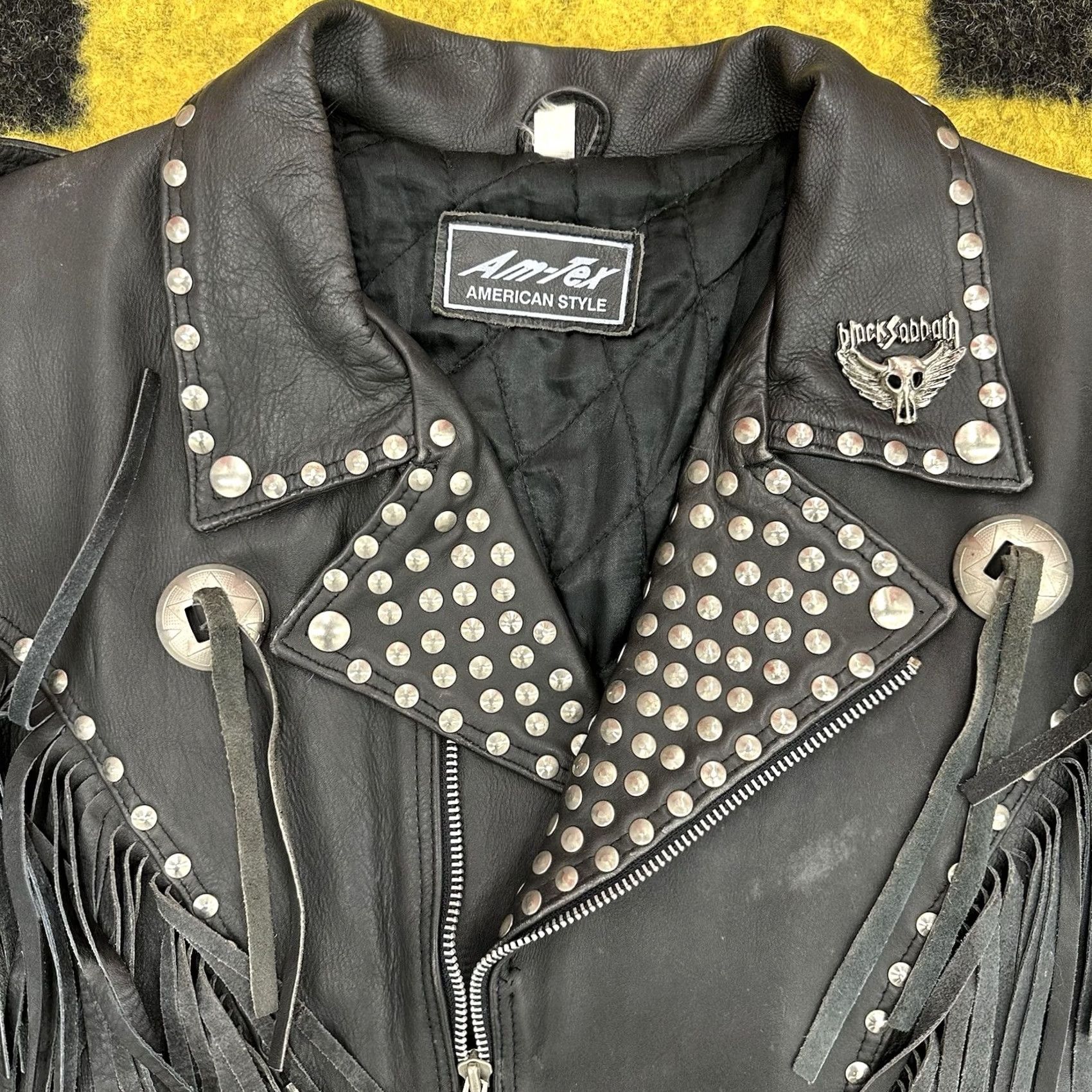 Vintage VINTAGE American Vintage Leather Jacket Biker 80/90s Studded Fringe Black Large Mens Size US L / EU 52-54 / 3 - 3 Thumbnail