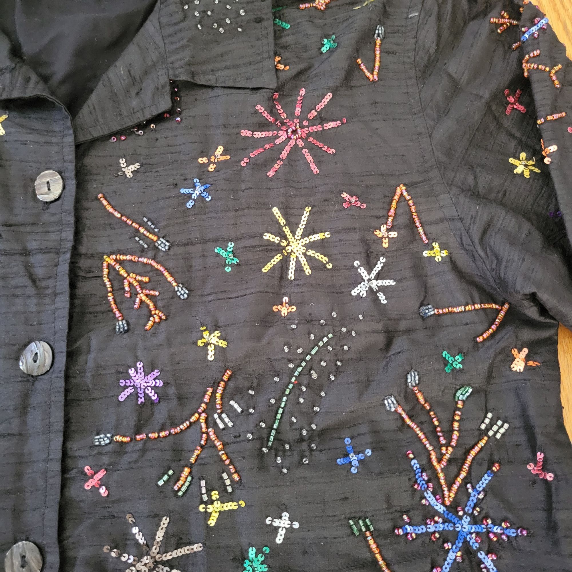 Chicos Chicos 2 Black Silk Jacket Celebrate Fireworks Beads Sequins Size L / US 10 / IT 46 - 4 Thumbnail