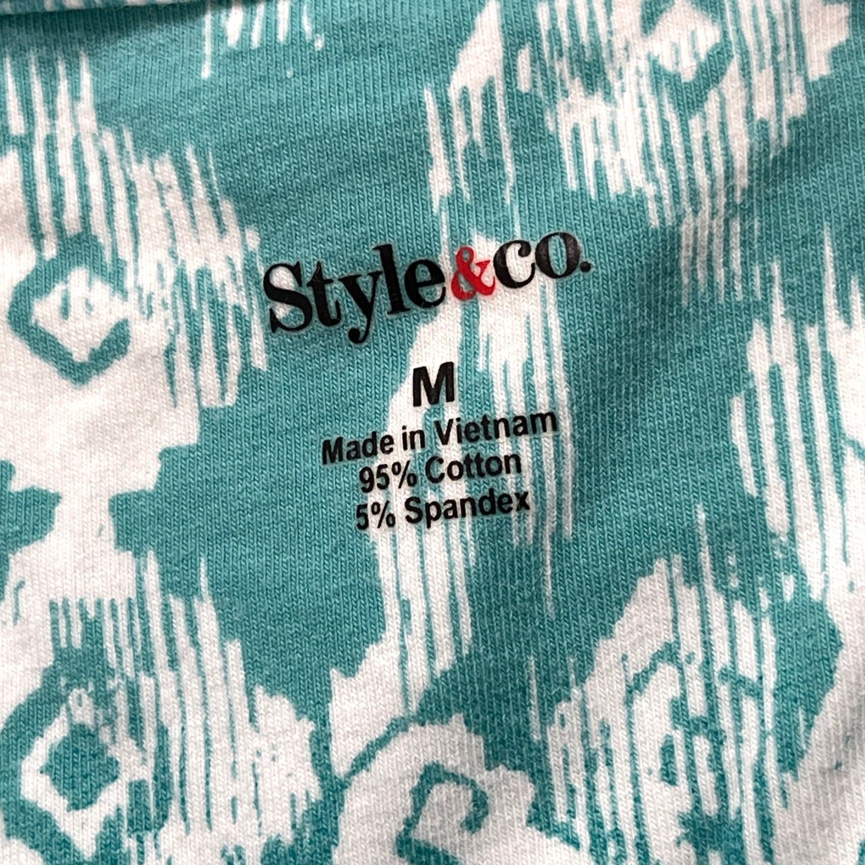 Style & Co Style & Co Blouse Women M Green White Short Sleeves Stretch Cotton Boho Shirt Casual Mens? Mansfield Size M / US 6-8 / IT 42-44 - 3 Thumbnail