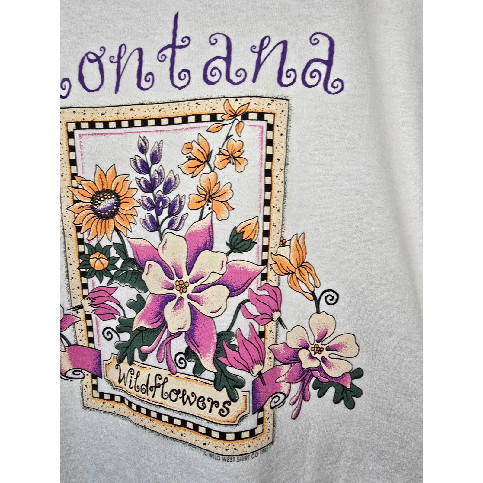 Vintage Vintage Montana Shirt Womens L Floral Wildflower White Tee Size L / US 10 / IT 46 - 4 Thumbnail