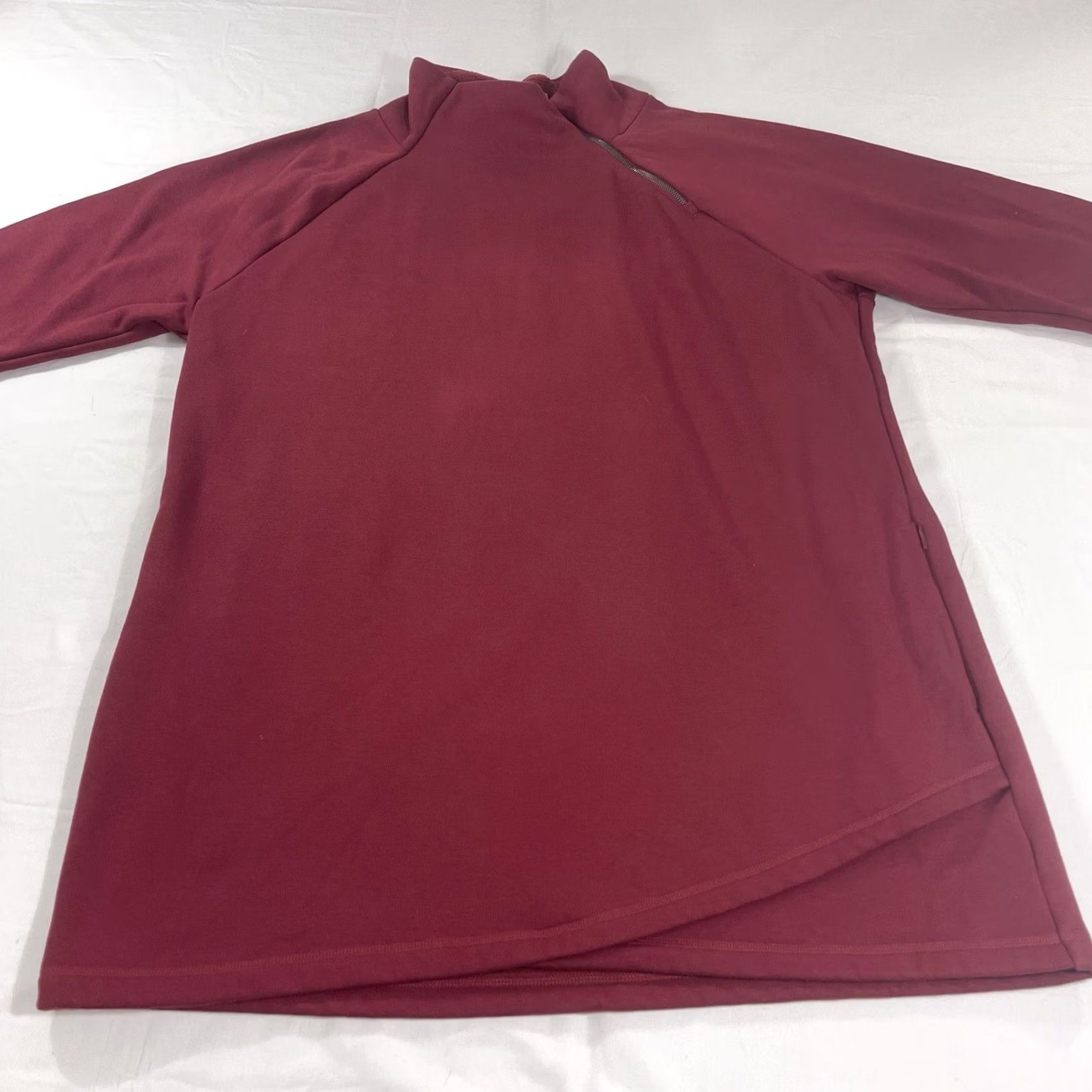 Athleta Athleta Women's 2X Cozy Karma Sweatshirt Dress Asymmetrical Burgundy Zip Pockets Dress Size XXL / US 16-18 / IT 52-54 - 2 Thumbnail