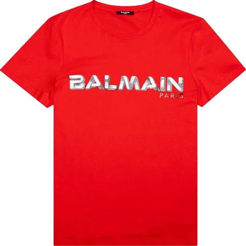 image of Balmain O1C11T2Y0124 Printed T-Shirt In Red, Men's (Size Medium)
