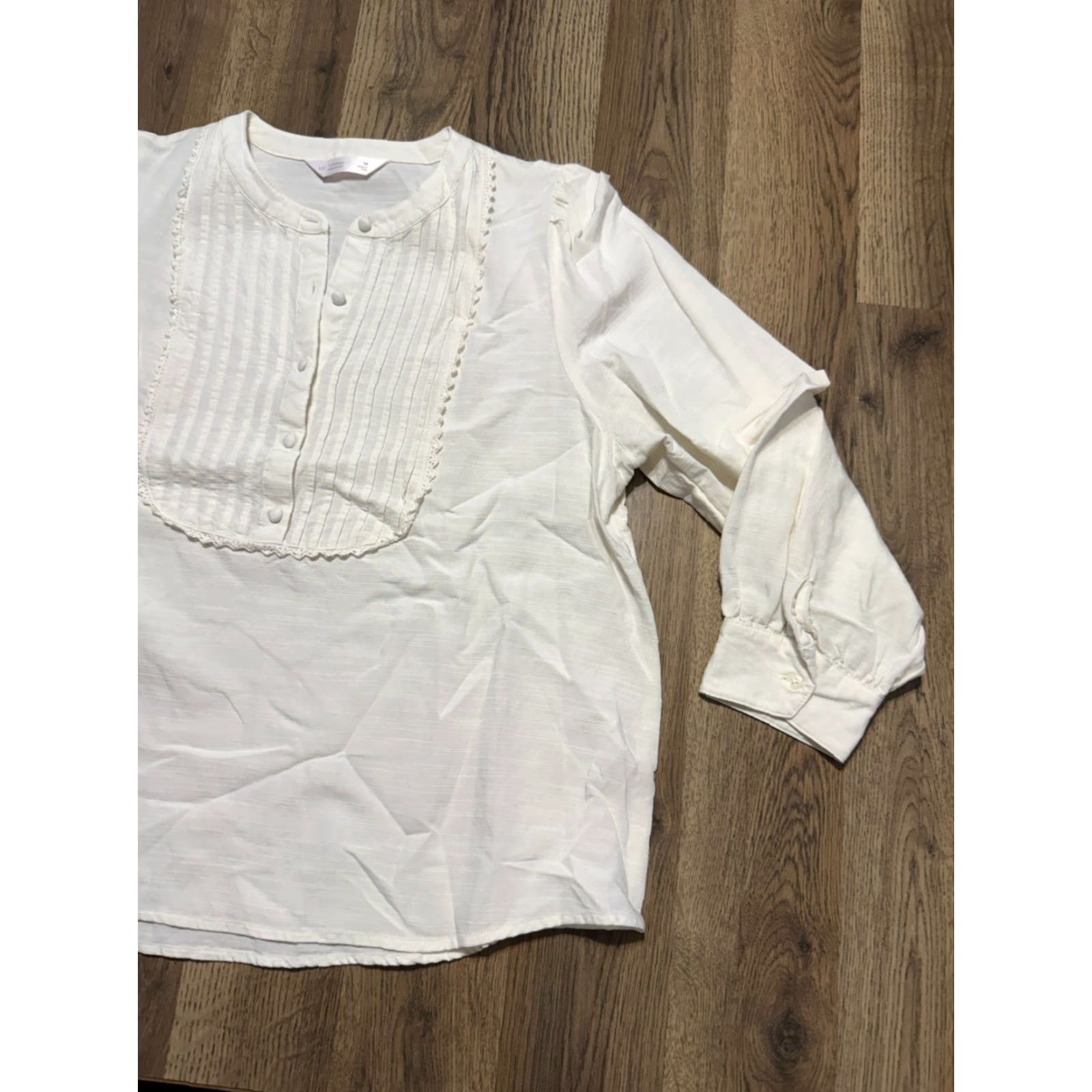 Vintage LC Lauren Conrad Shirt Women's Medium White Long Sleeve Shirt 1/4 Buttons Size M / US 6-8 / IT 42-44 - 3 Thumbnail