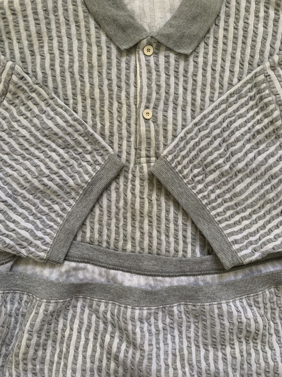 Issey Miyake Rare💥1980s Issey Miyake Strips Jacquard Collered Knit Tee Size US L / EU 52-54 / 3 - 7 Thumbnail