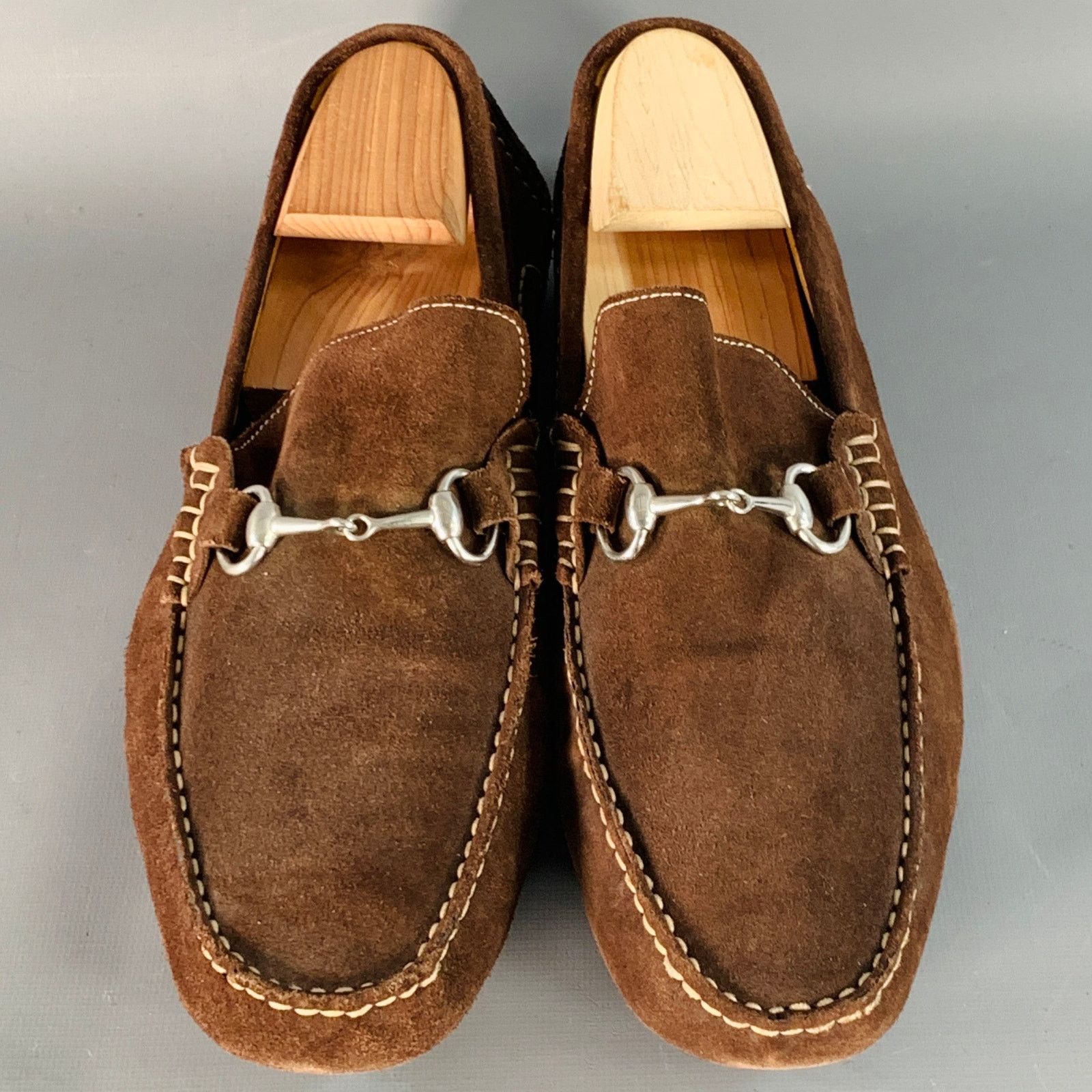 To Boot New York 10.5 Brown Silver Suede Horsebit Slip On Drivers Loafers Size US 10.5 / EU 43-44 - 4 Thumbnail