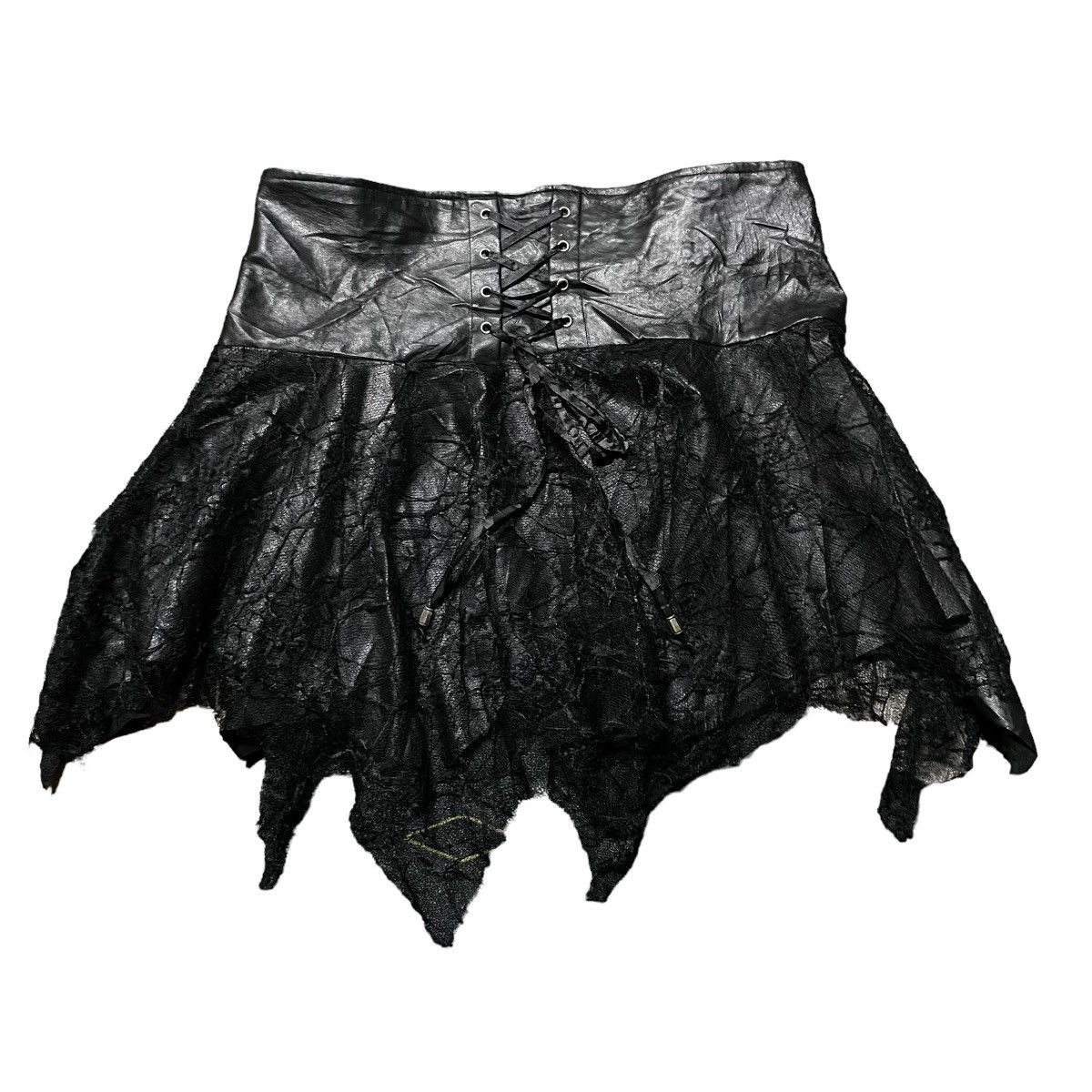Japanese Brand × KMRii 💥- KMRII Ştyle Asymmetrical Mesh Layered Leather Skirt Size 29" - 1 Thumbnail