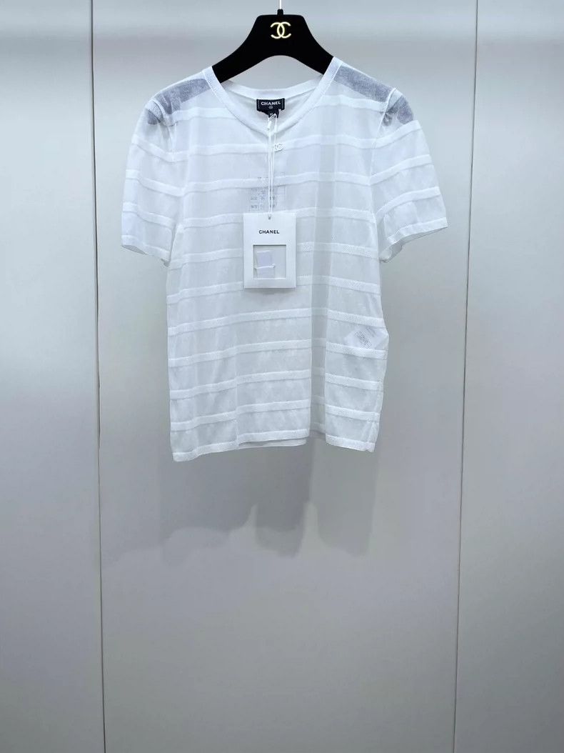Chanel Chanel 24S white knitted striped transparent short sleeves Size XS / US 0-2 / IT 36-38 - 1 Thumbnail