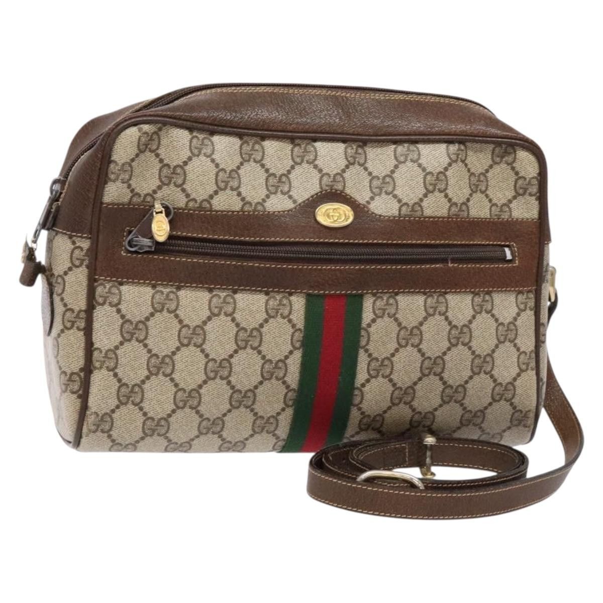 GUCCI GG Supreme Web Sherry Line Shoulder Bag Pvc Beige 001