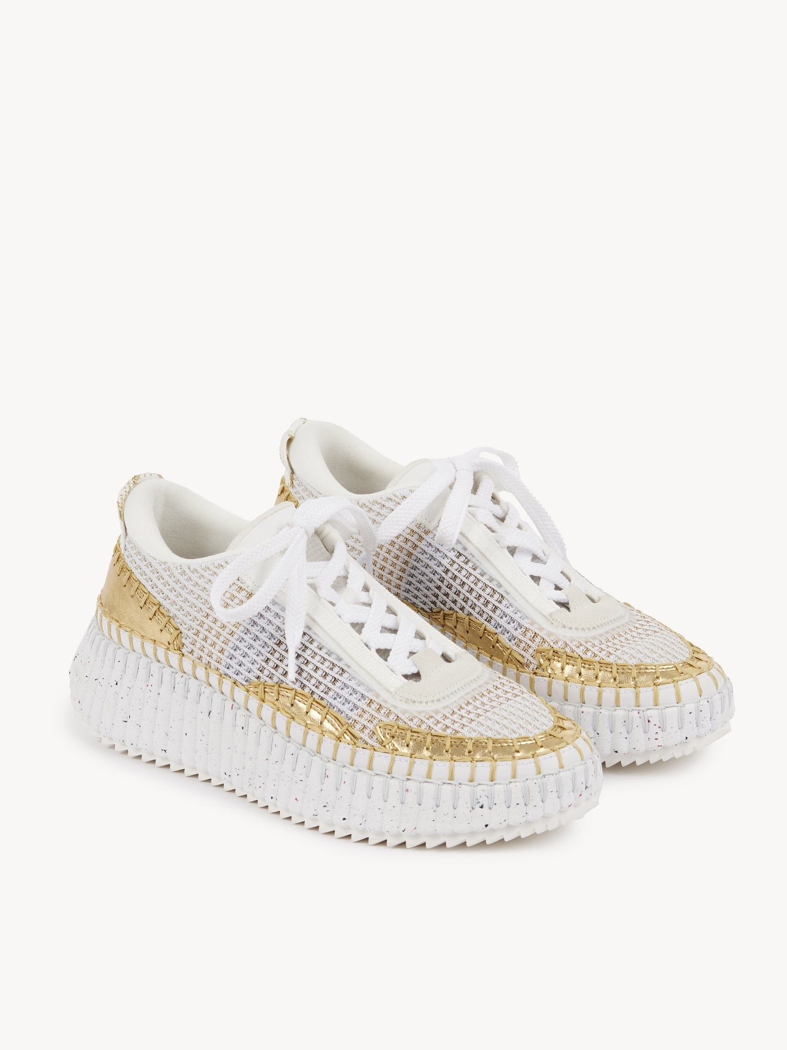 Chloe oc11z0625 Nama Sneakers in White/Gold Size US 7 / IT 37 - 2 Thumbnail