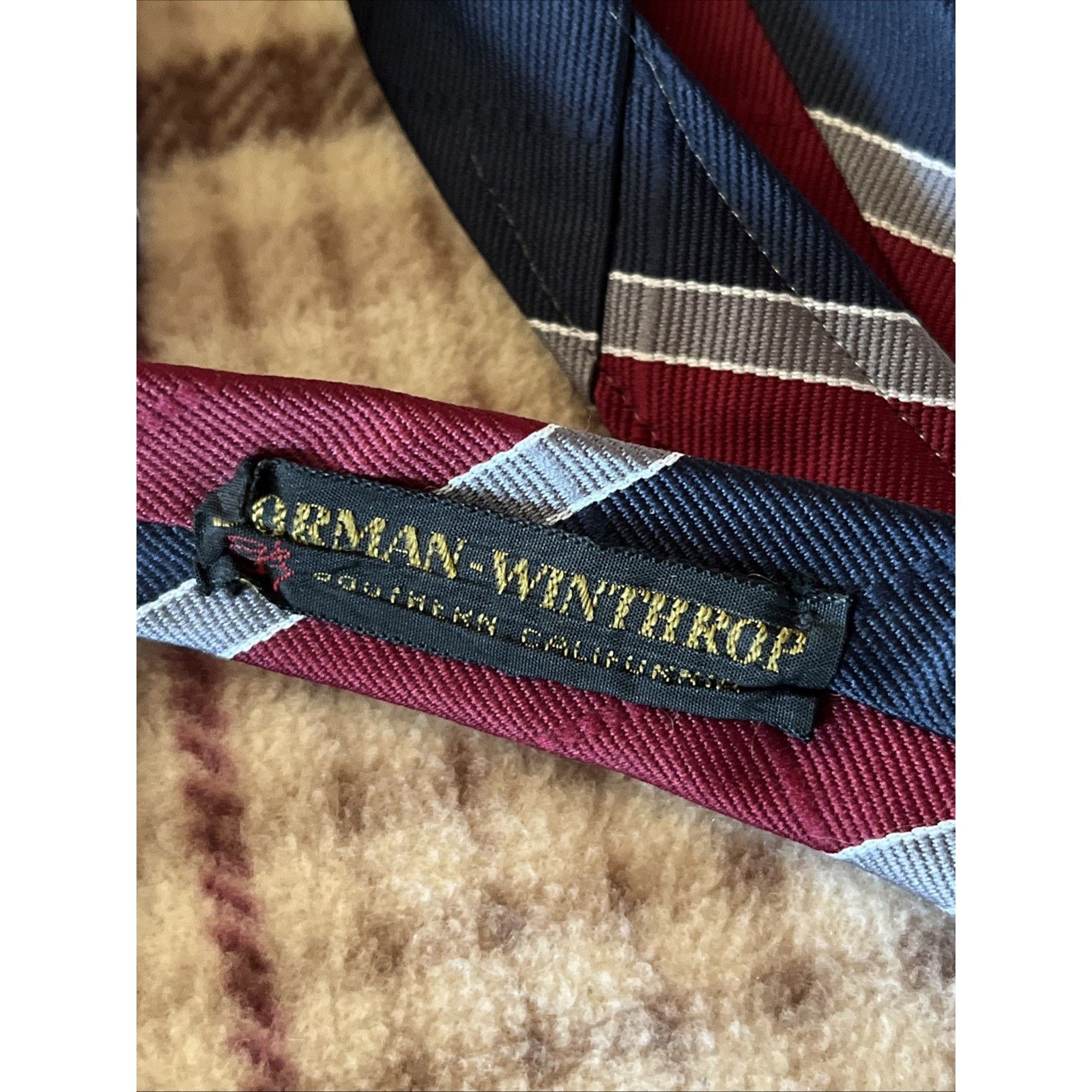 Other Vintage Pride of England Tie Striped Burgundy Poly Necktie Size ONE SIZE - 4 Thumbnail
