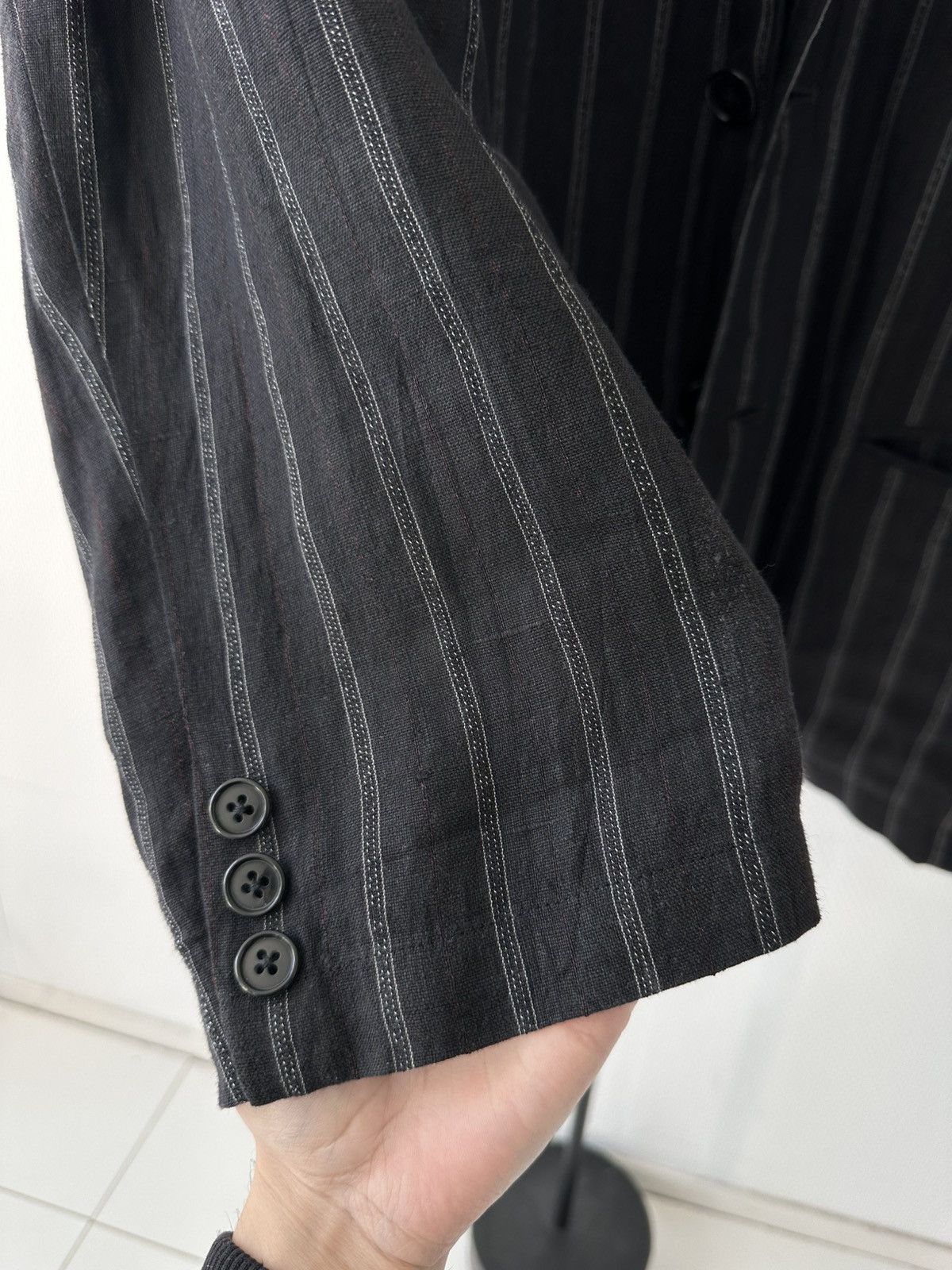 Yohji Yamamoto Yohji Yamamoto Homme Grey Pinstripe Linen Oversized Blazer Size 54R - 2 Thumbnail