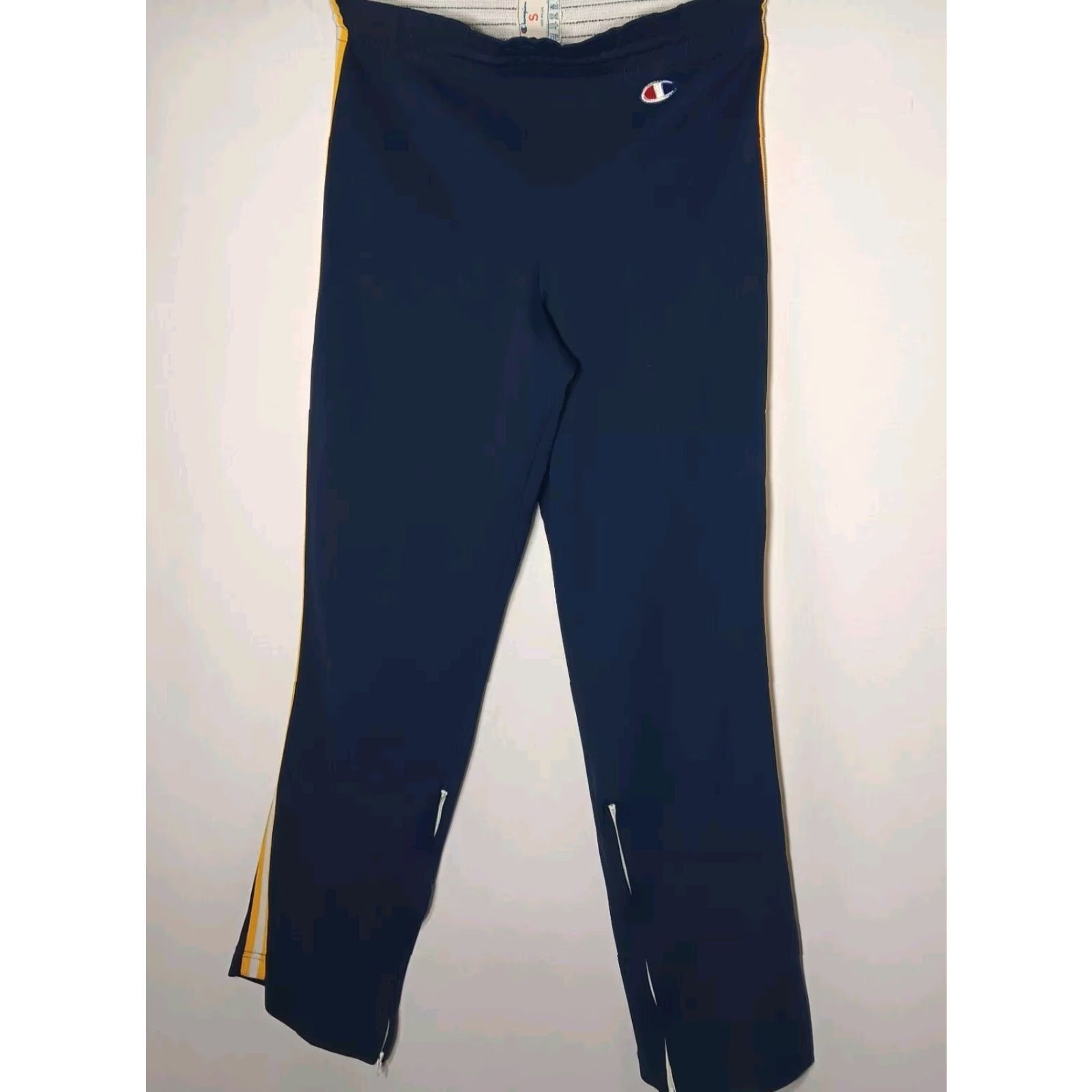 Champion VINTAGE Champion Pants S Nylon Stretch Knit Blue Yellow Side Stripe Zip Track Athletic Size US 29 - 3 Thumbnail