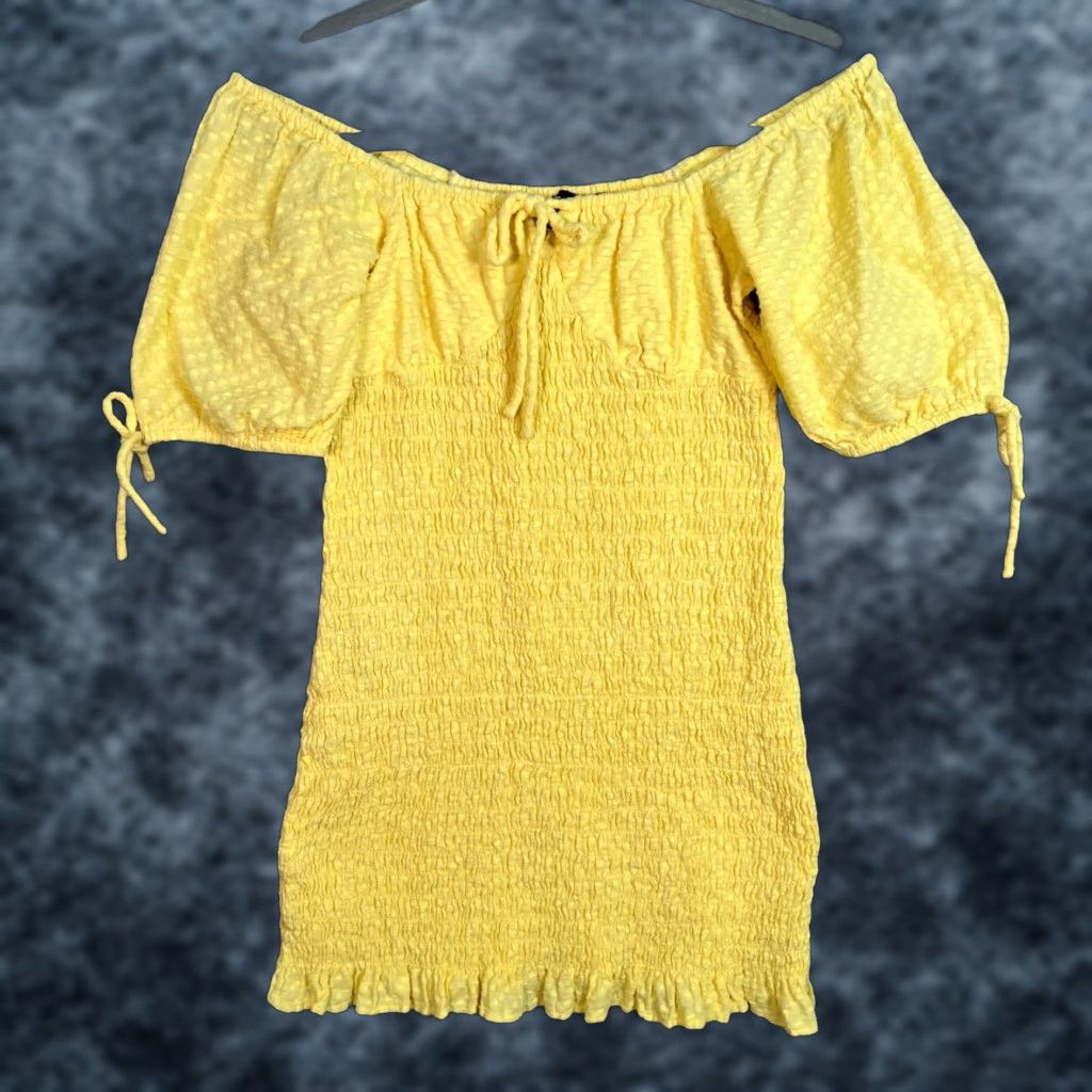 Vintage VINTAGE ASOS Design Women’s Mini Dress Size 6 Off Shoulder Cotton Yellow 90s Size M / US 6-8 / IT 42-44 - 1 Thumbnail