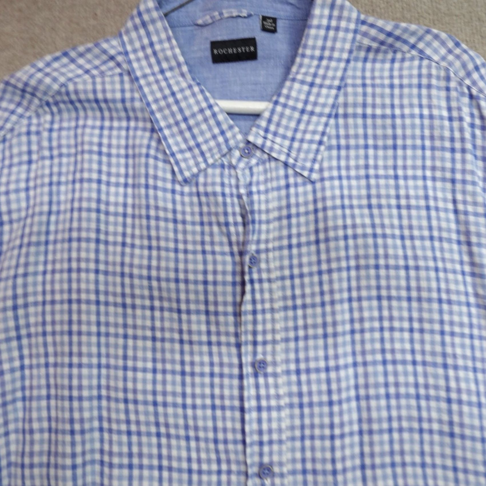 Vintage Rochester Shirt 3XL Blue Linen Plaid Button-Up Long Sleeve Collared Men's Shirt Size US XXL / EU 58 / 5 - 2 Thumbnail