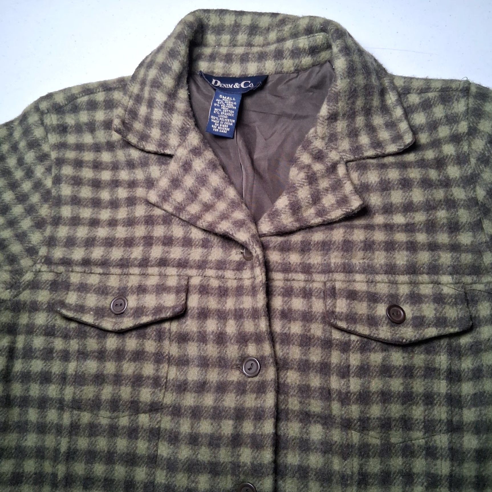 Denim & Co. VINTAGE Denim & Co Shirt Jacket Women S Green Plaid Wool Blend Button Up Size S / US 4 / IT 40 - 4 Thumbnail