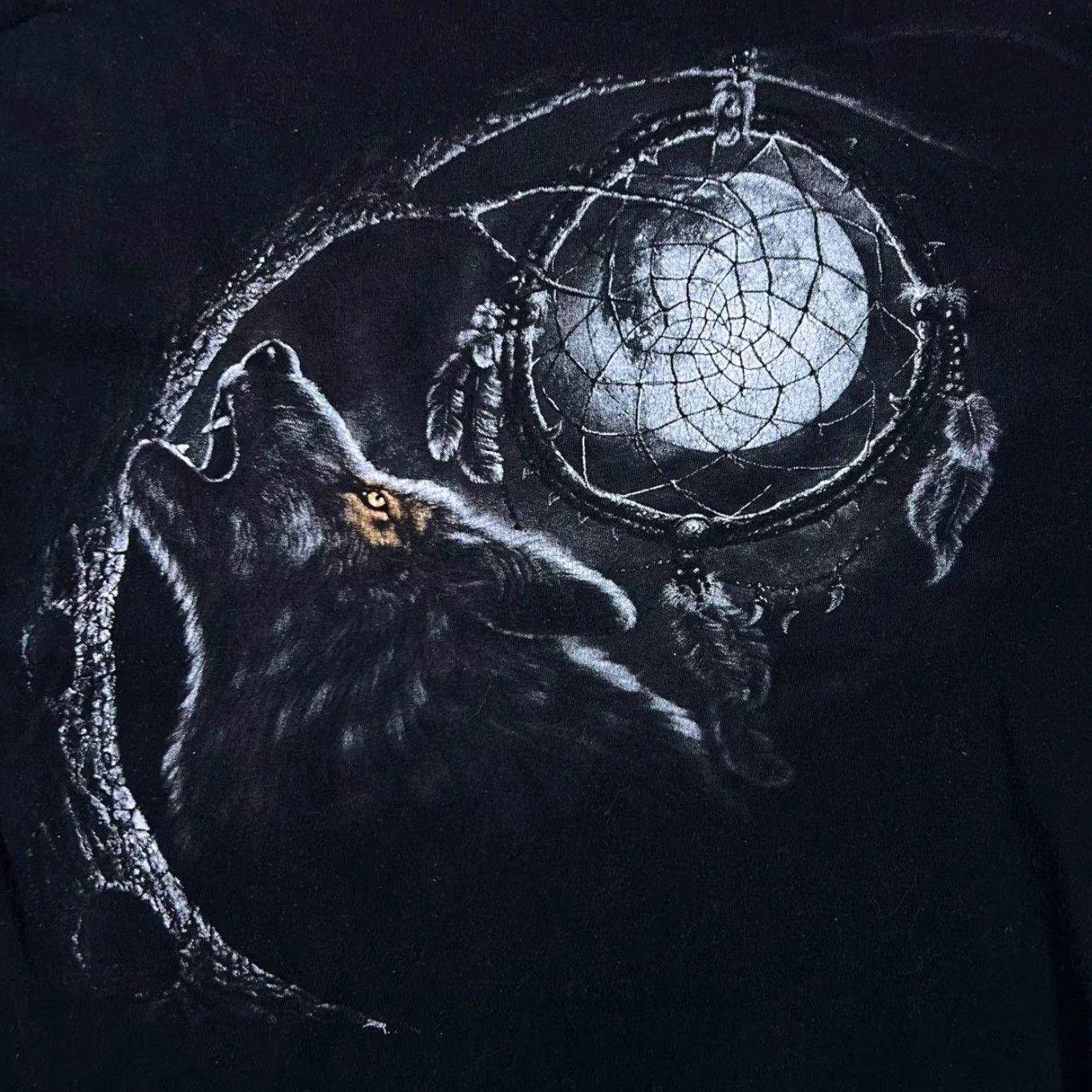 Vintage Spiral Direct Goth Wolf Dreamcatcher Moon Graphic Black T-Shirt Large Men Size US L / EU 52-54 / 3 - 4 Thumbnail