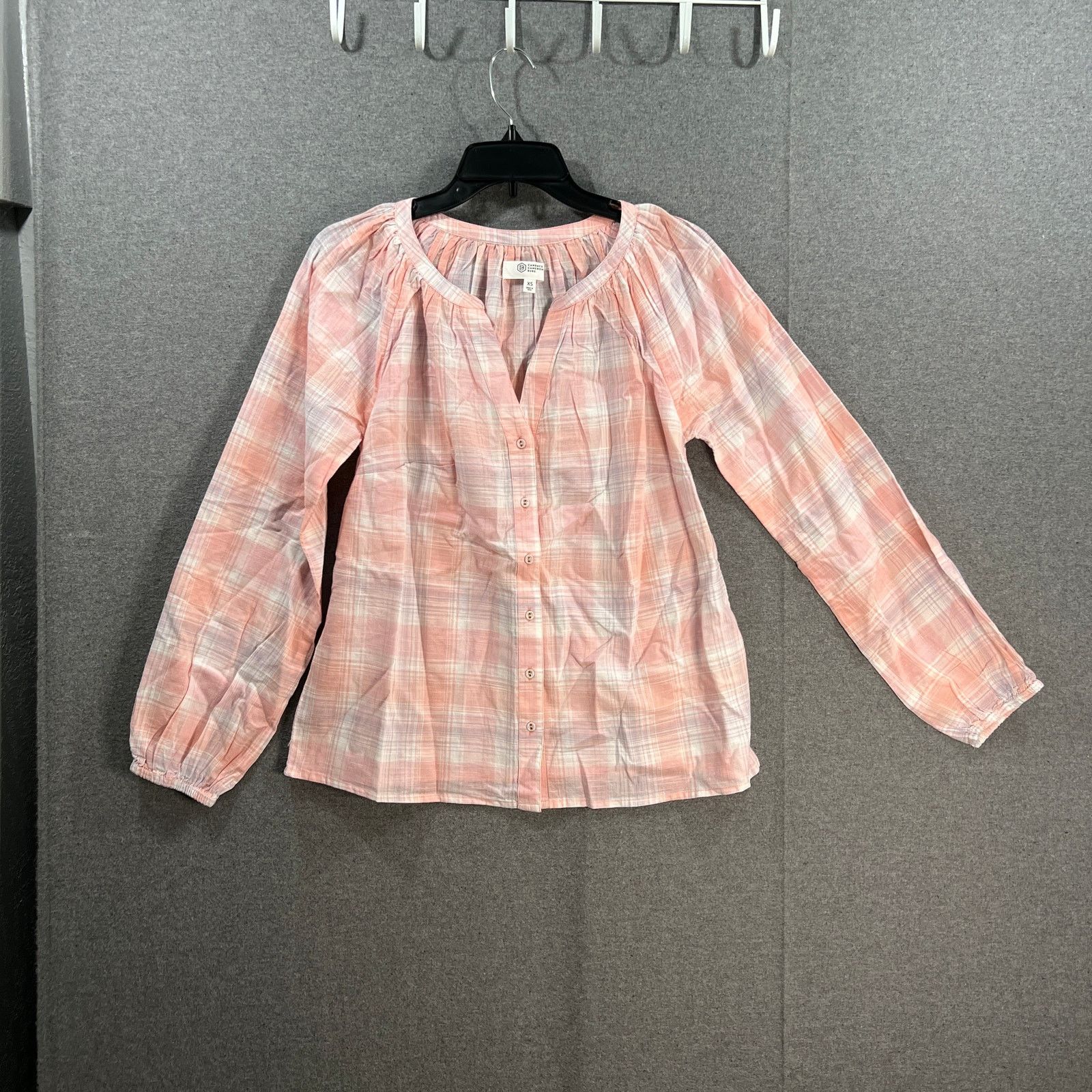 Other Candace Cameron Bure Plaid Y-Neck Shirt Rose Quartz, X-Small Size XS / US 0-2 / IT 36-38 - 1 Thumbnail