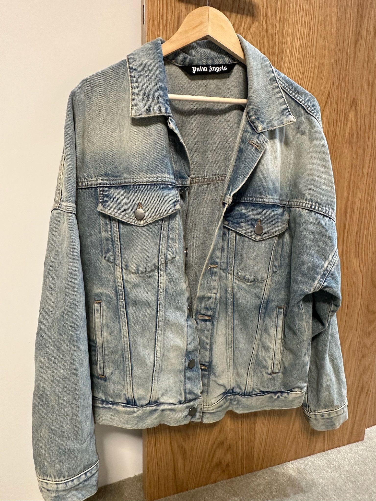 image of Palm Angels Logo Denim Jacket, Men's (Size Medium)
