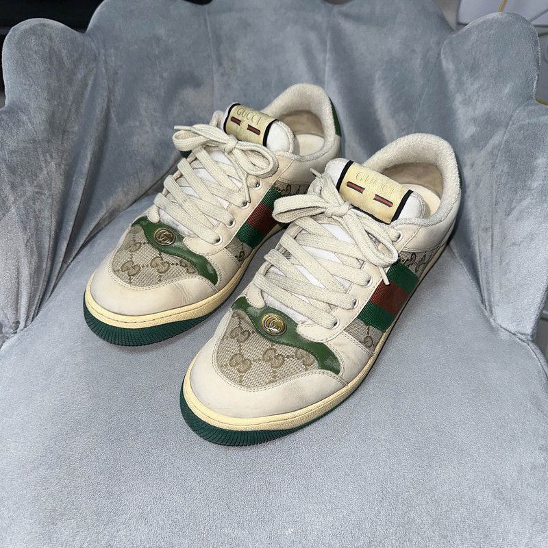Gucci Screener Sneakers in Green and Beige -