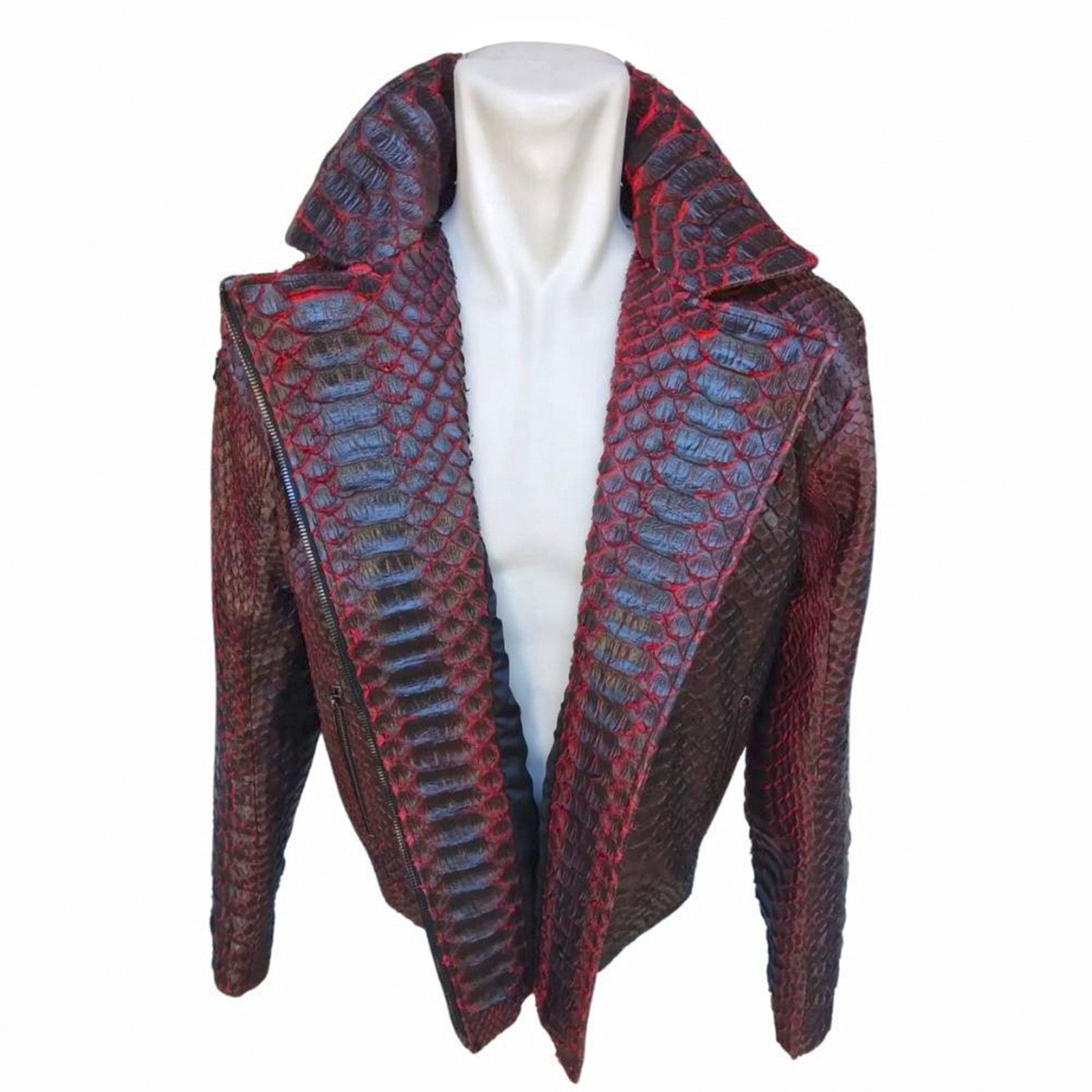 Handmade Snakeskin Motorcycle Leather Jacket with Red Gradation Size US XL / EU 56 / 4 - 7 Thumbnail