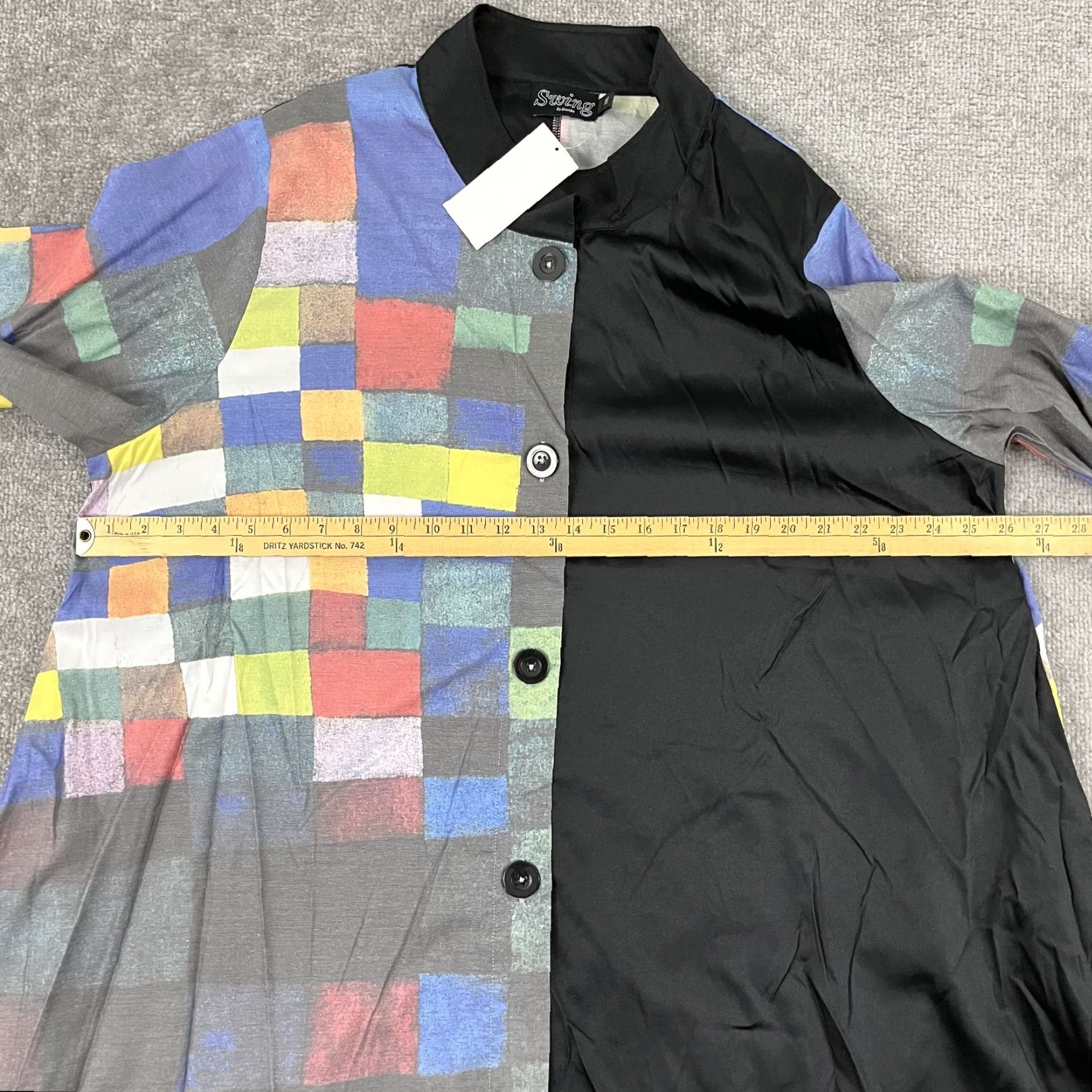 Vintage Breeke Swing Shirt Top Womens 2XL XXL Black Plaid Art to Wear Kimono Pockets NEW Size XXL / US 16-18 / IT 52-54 - 4 Thumbnail