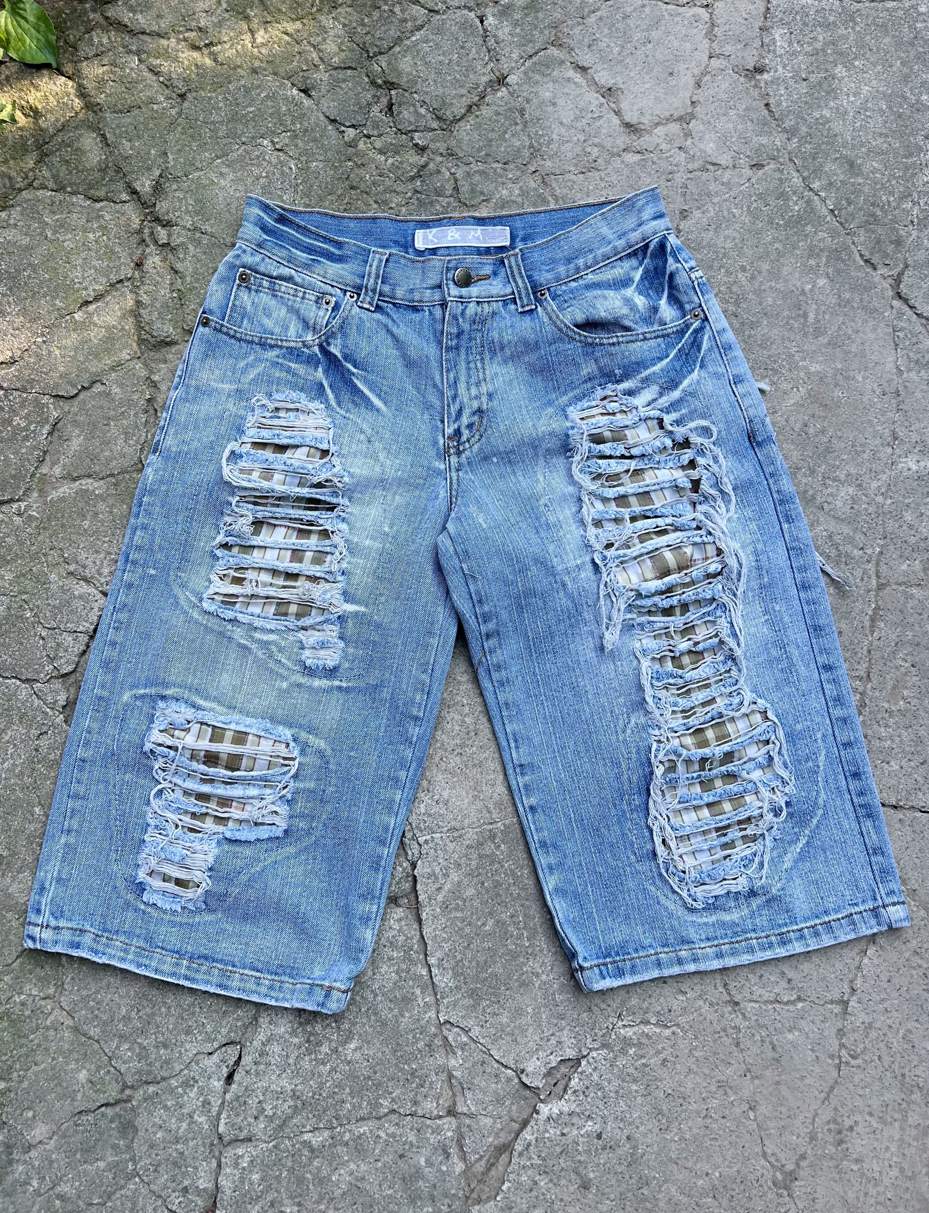 Japanese Brand 🥶Y2K Vintage Ripped Distressed Thrashed Denim Long Shorts Size US 30 / EU 46 - 1 Thumbnail