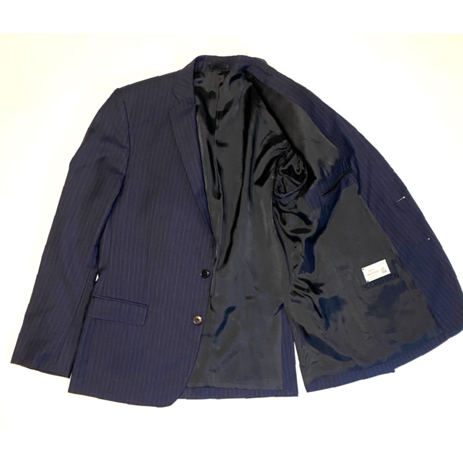 Versace VINTAGE Versace Collection Men's Wool Suit Jacket Navy 40 IT 50 Single-Breasted Two-Button Striped 3-Button Sleeve Regular Adult Mens Size 40R - 4 Thumbnail