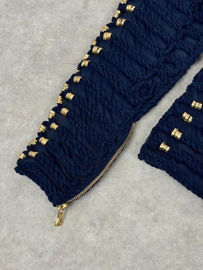 Balmain SS2015 Balmain x H&M Navy Gold-Beaded Blouse Size S / US 4 / IT 40 - 9 Thumbnail