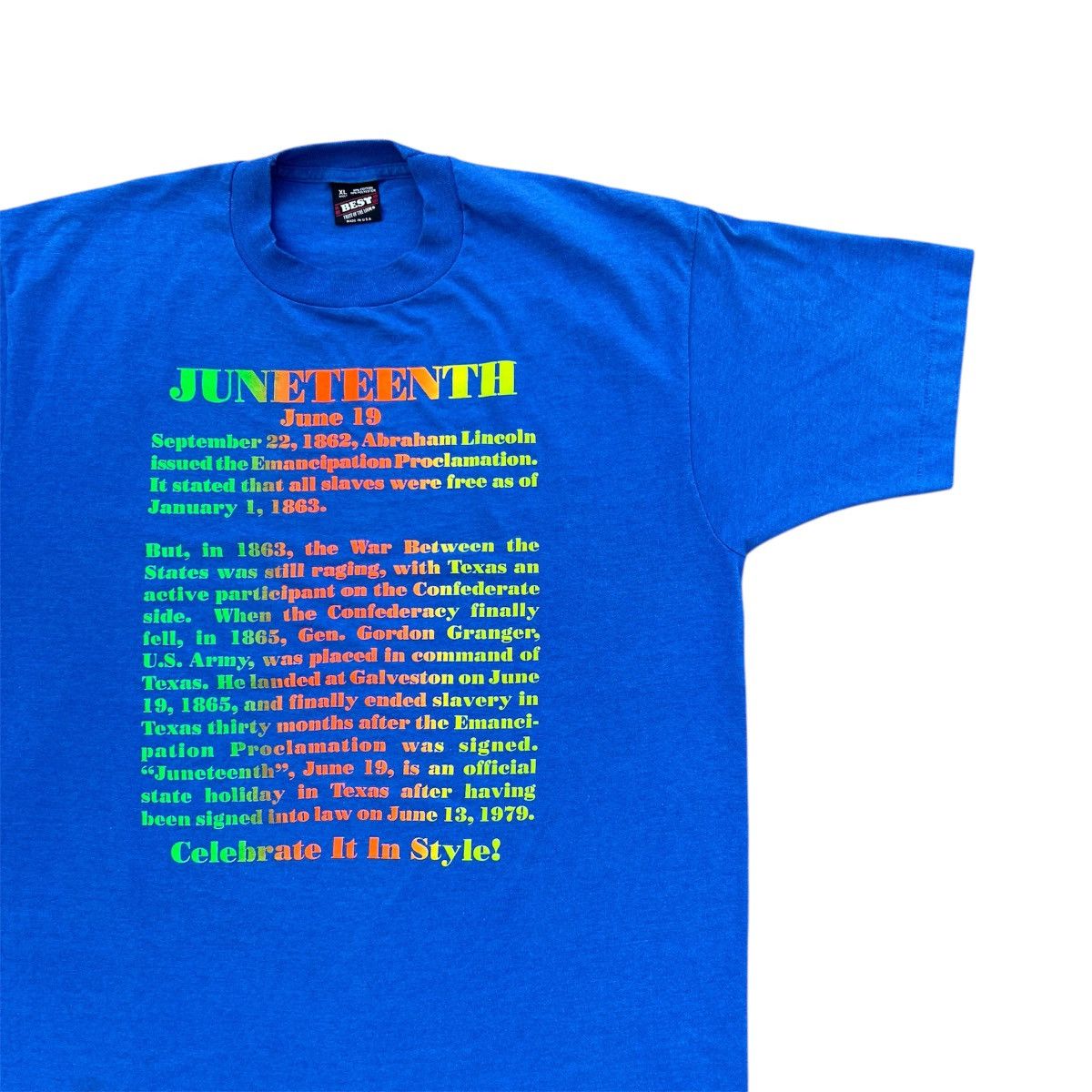 Vintage Vintage 1980s Blue Juneteenth Black History T-Shirt Size US XL / EU 56 / 4 - 2 Thumbnail