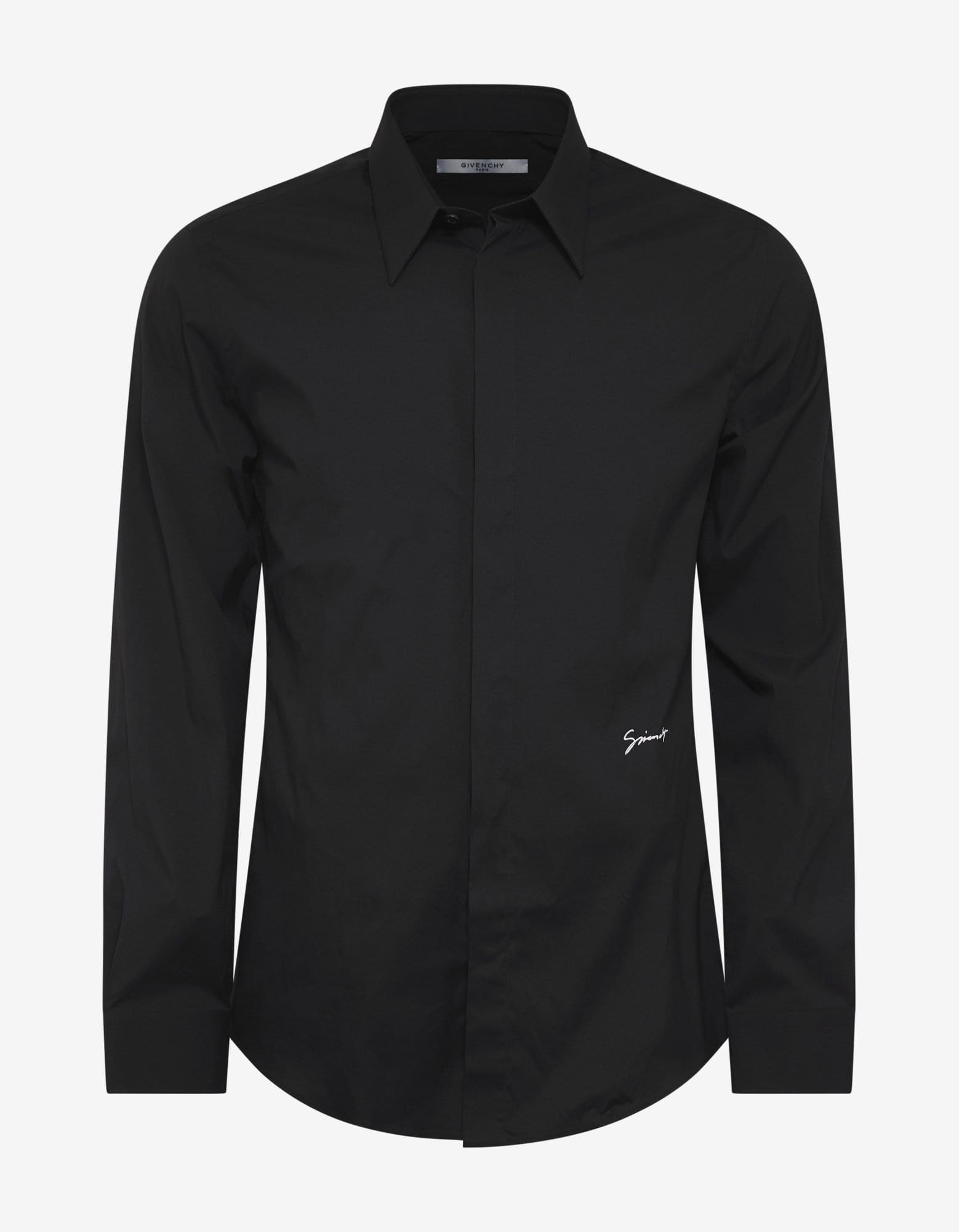 image of Givenchy Black Logo Signature Stretch-Cotton Shirt Size 42, Men's