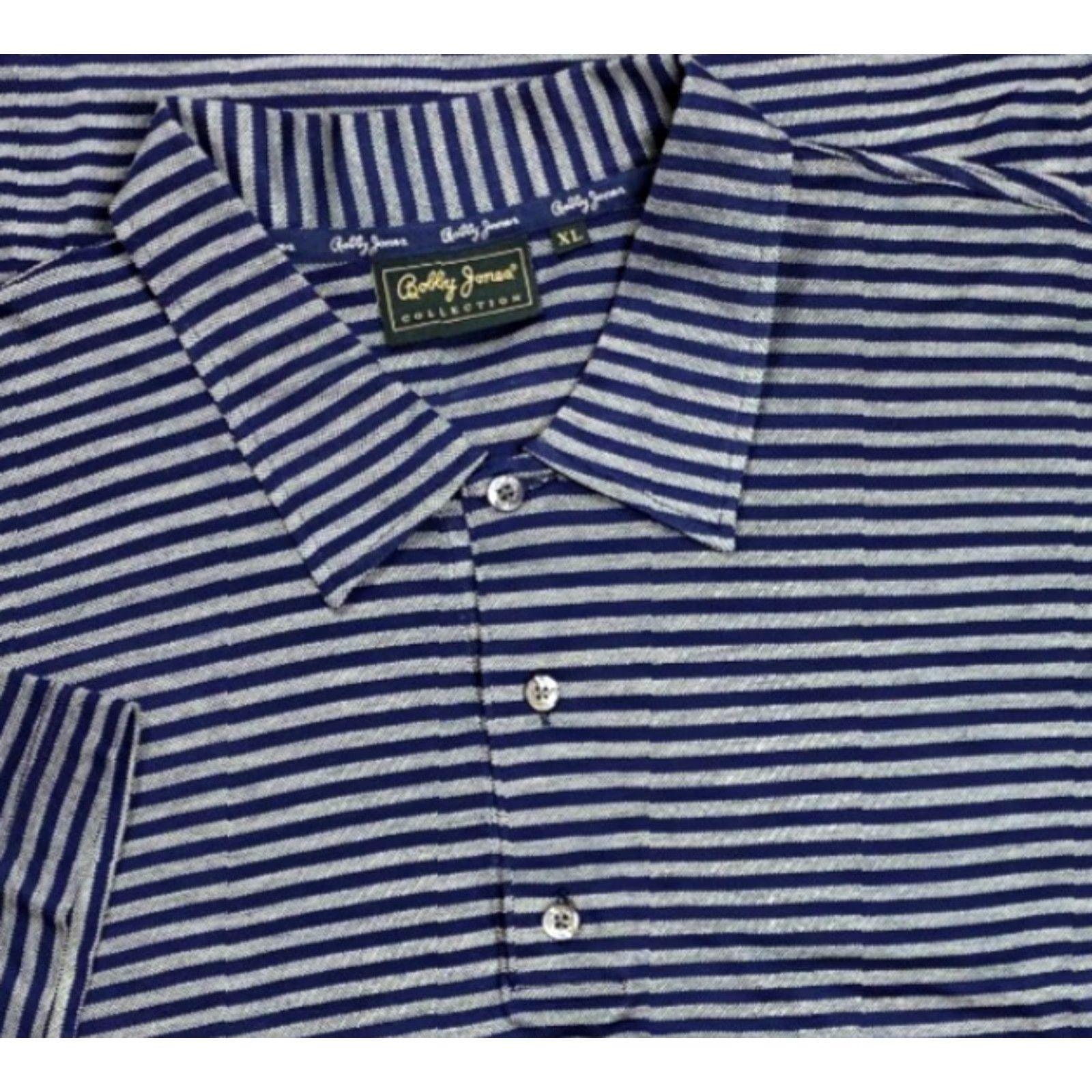 VTG Bobby Jones Polo XL Blue Gray Stripe Knit Short Sleeve Italy Made Polo Shirt  Mens