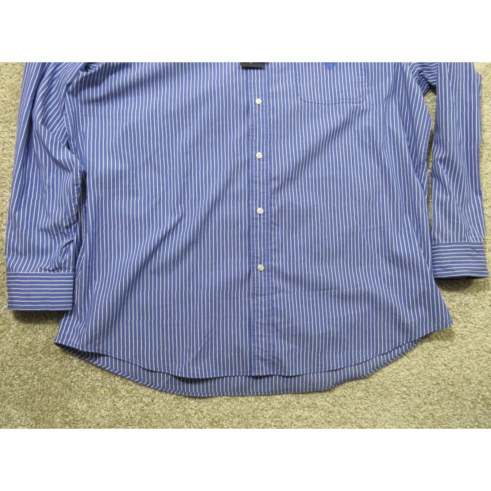 Chaps NWT Chaps Button-Down Shirt 2XLT Blue White Stripe Long Sleeve Cotton Woven Easy Care Embroidered Pocket Mens Size US XXL / EU 58 / 5 - 2 Thumbnail