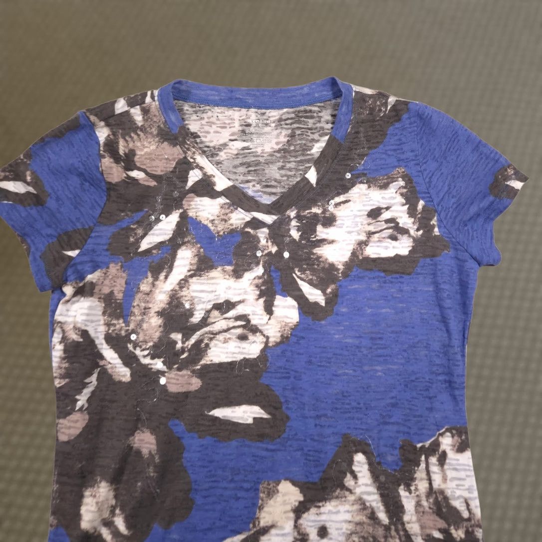 Vintage Nygard Shirt Womens S Blue Floral Sequin V Neck Short Sleeve Burnout Top Size S / US 4 / IT 40 - 1 Thumbnail