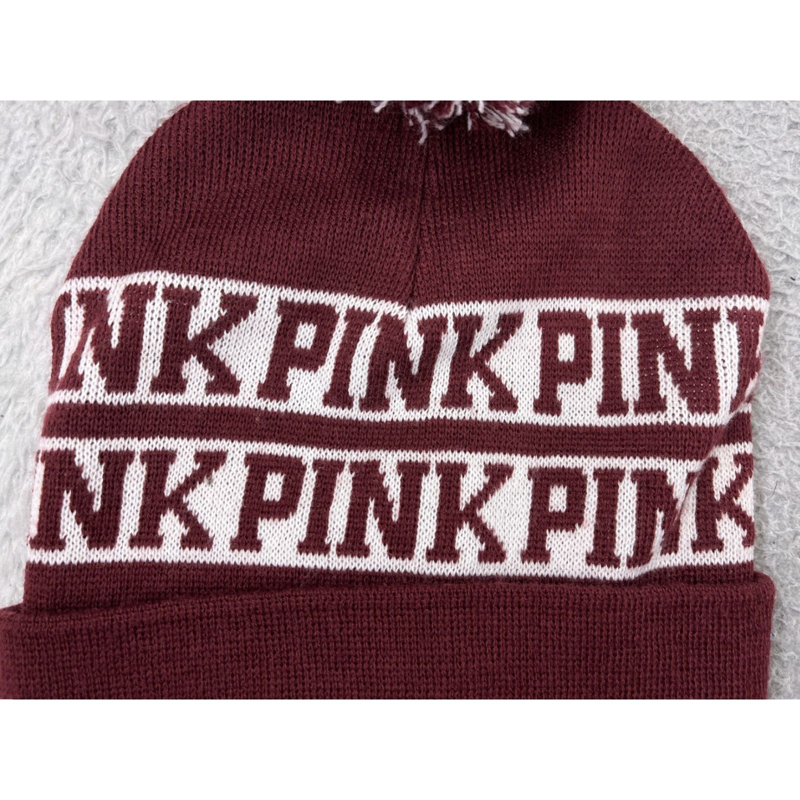 Victoria's Secret Victoria's Secret Beanie Toque Adult One Size Burgundy White Pom Acrylic Size ONE SIZE - 2 Thumbnail