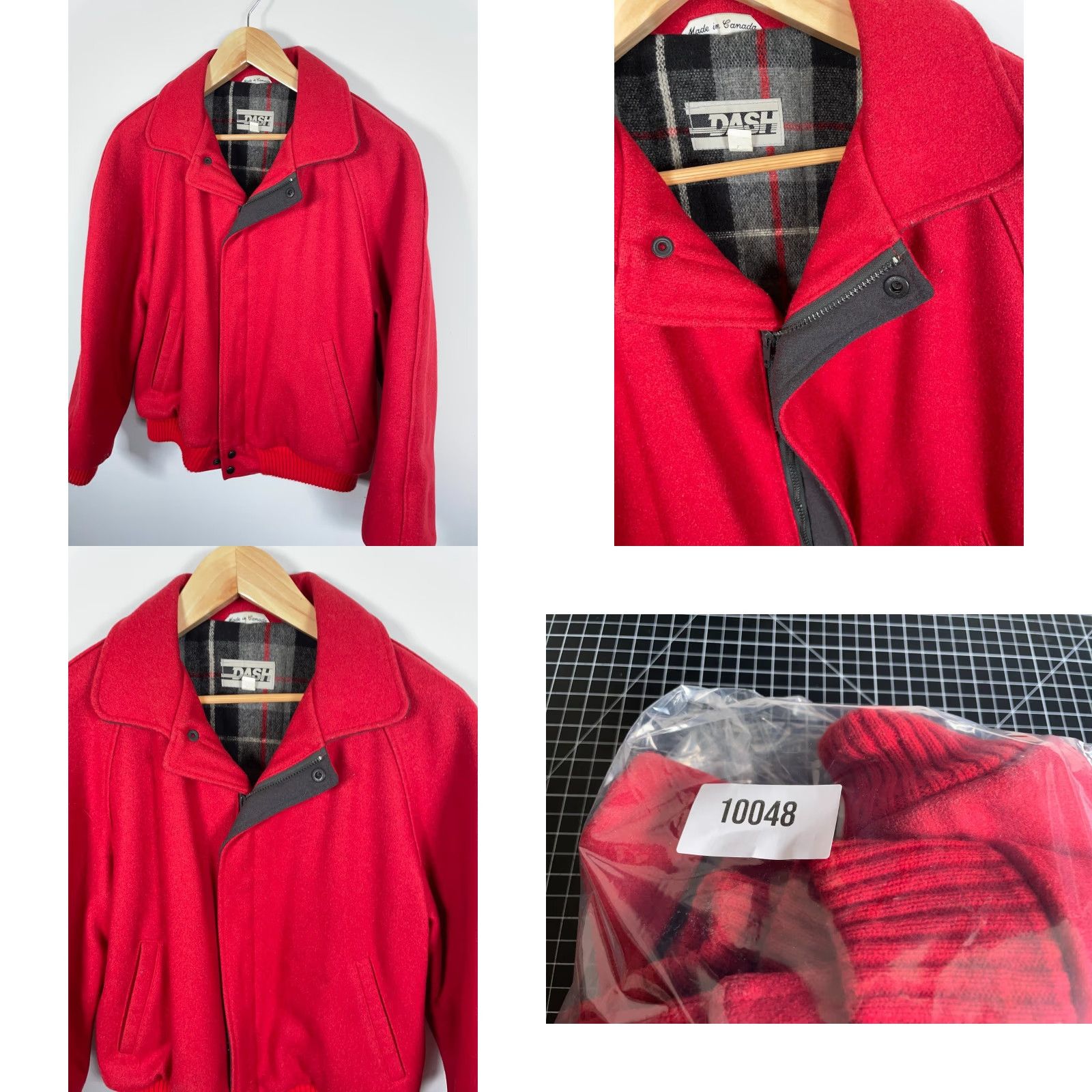 ASH VINTAGE DASH Wool Bomber Jacket Men’s 42 Large Red Zip Up Flannel Lining Canada Made Jacket Size US L / EU 52-54 / 3 - 9 Thumbnail