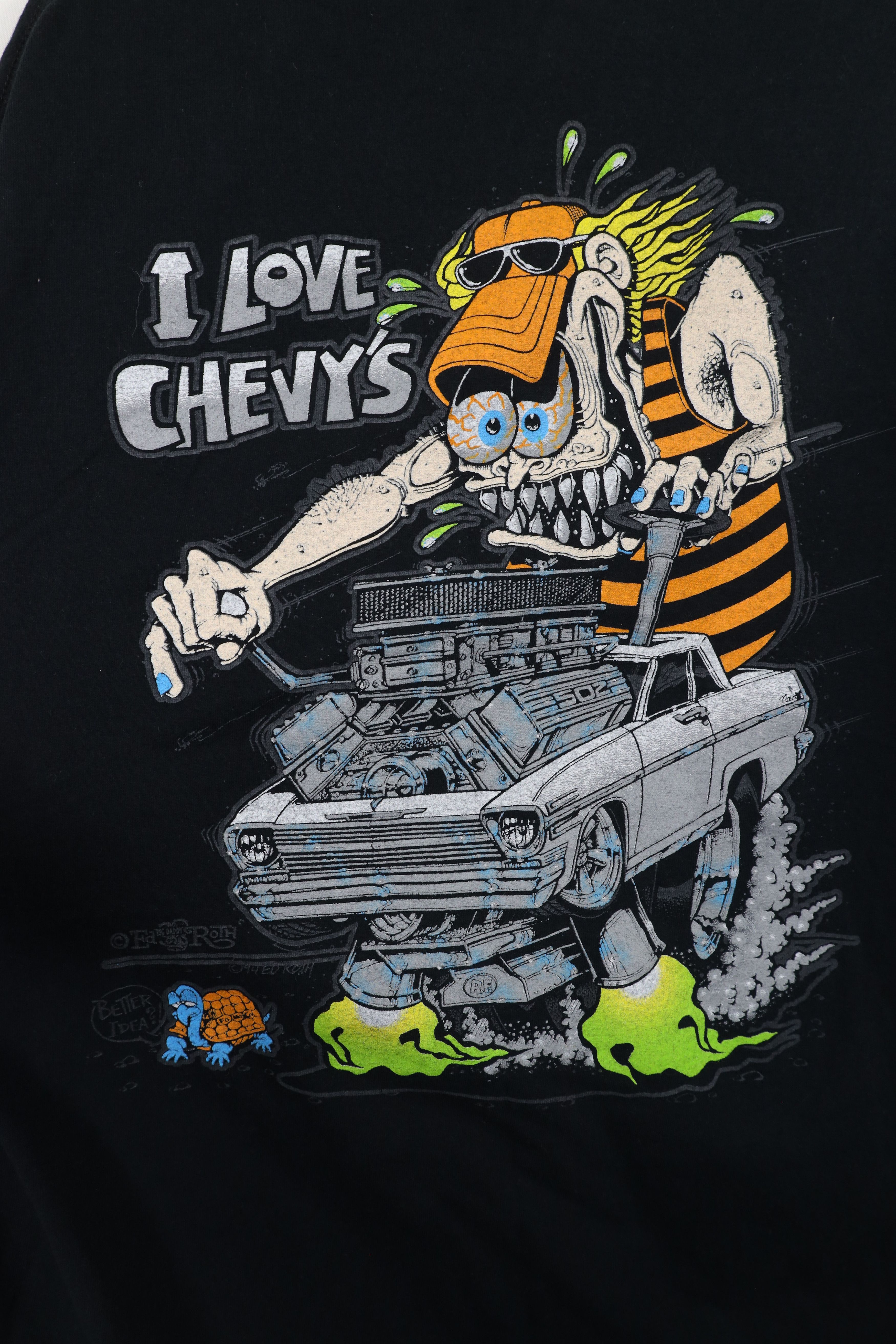 Vintage Retro Y2K Rat Fink Spell Out I Love Chevys Car T-Shirt Black Size US XL / EU 56 / 4 - 7 Thumbnail