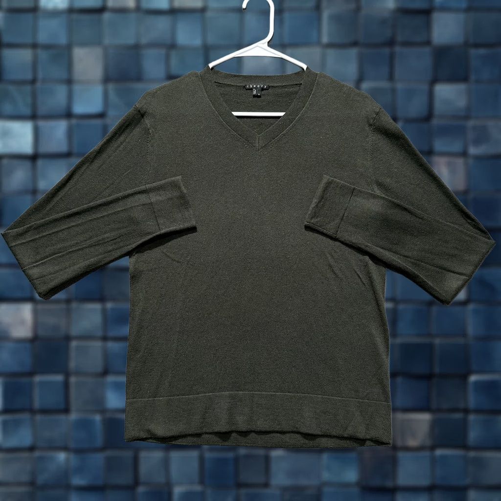Theory Theory Sweater Mens Small Green Cotton Cashmere V-Neck Long Sleeve Shirt EUC Size US S / EU 44-46 / 1 - 1 Thumbnail
