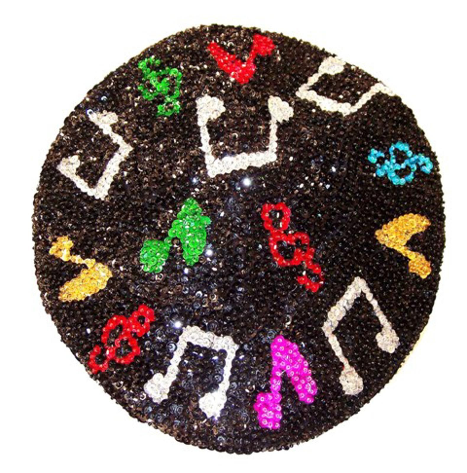Designer Sequin Beret Hat Black W/Color Music Notes Size ONE SIZE - 1 Preview