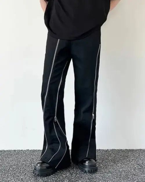 VIBE Cyber Y2K Fashion Zipper Design Black Flare Jean Size US 35 - 1 Thumbnail