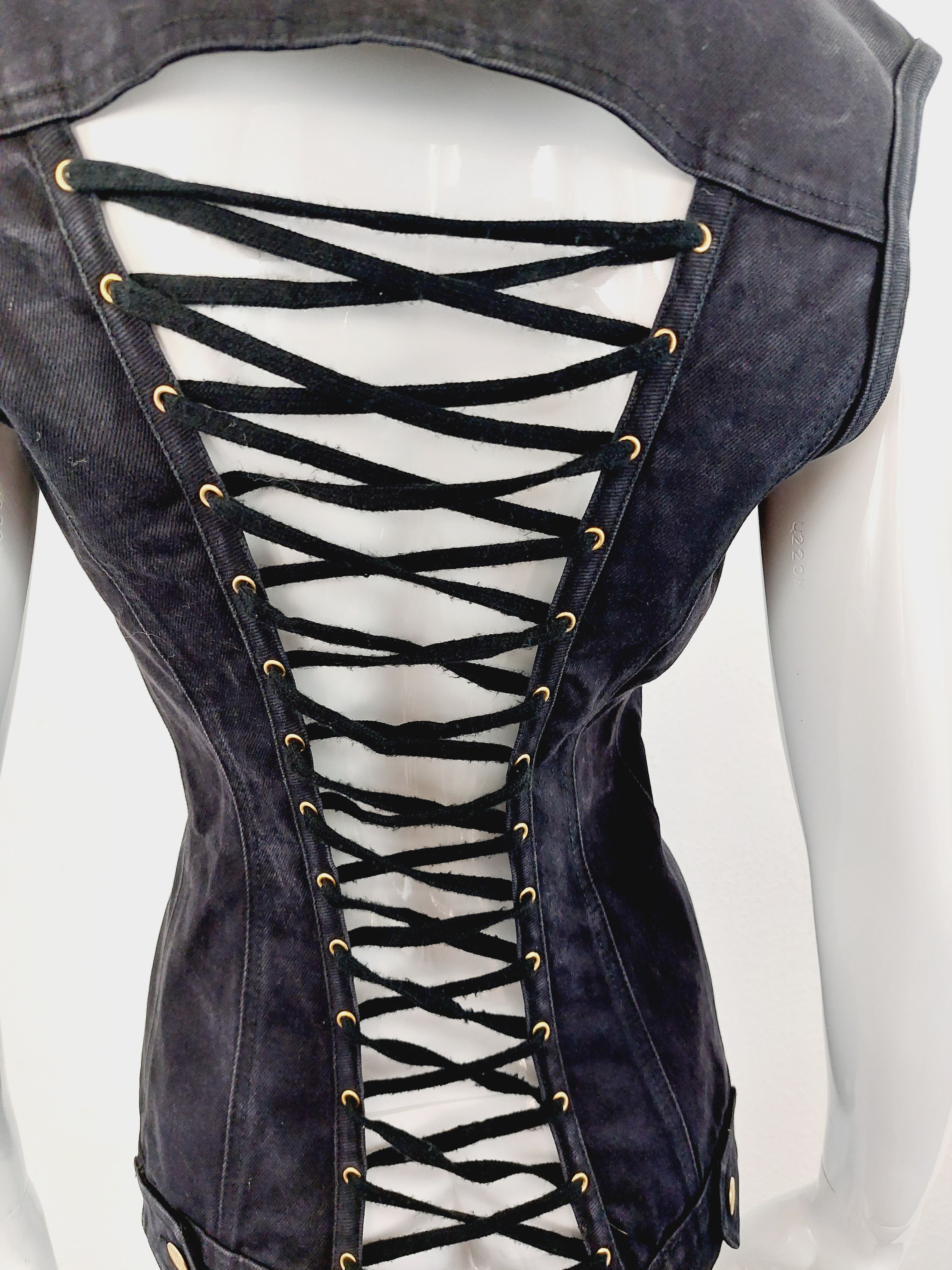 Jean Paul Gaultier Lace Up Coset Denim Vest Top Corset