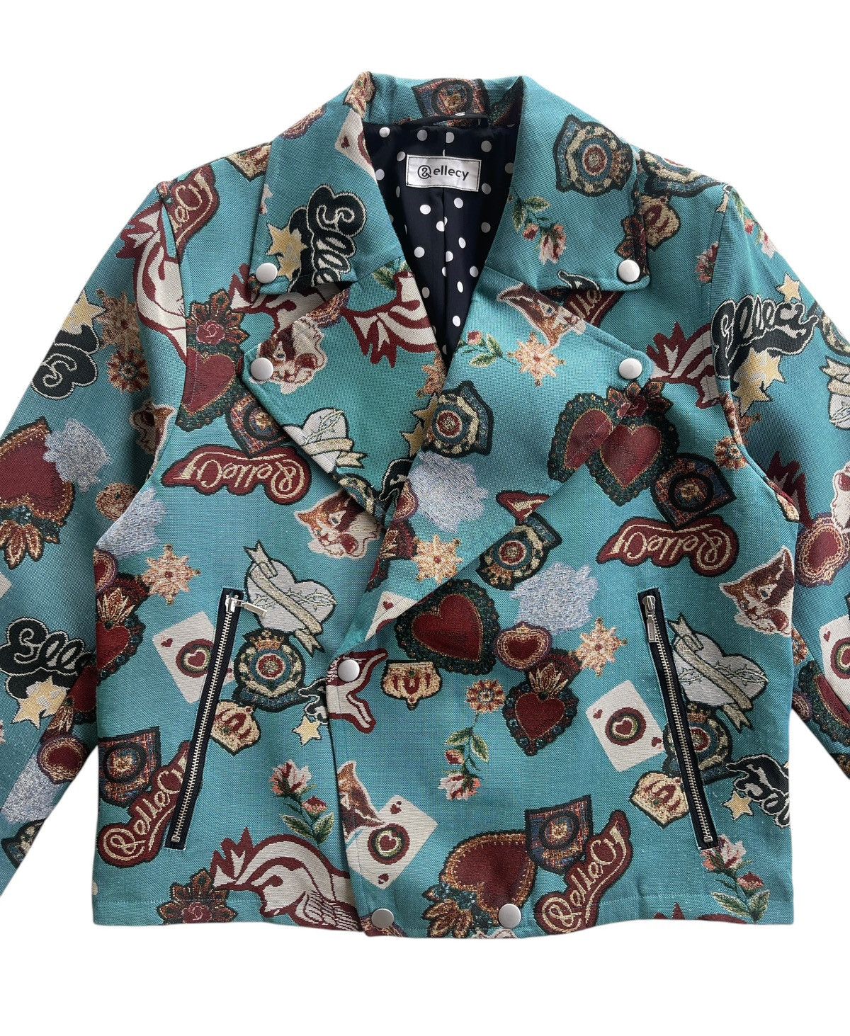 Japanese Brand Ellecy Printed Double Collar Biker Jacket Size US M / EU 48-50 / 2 - 5 Thumbnail