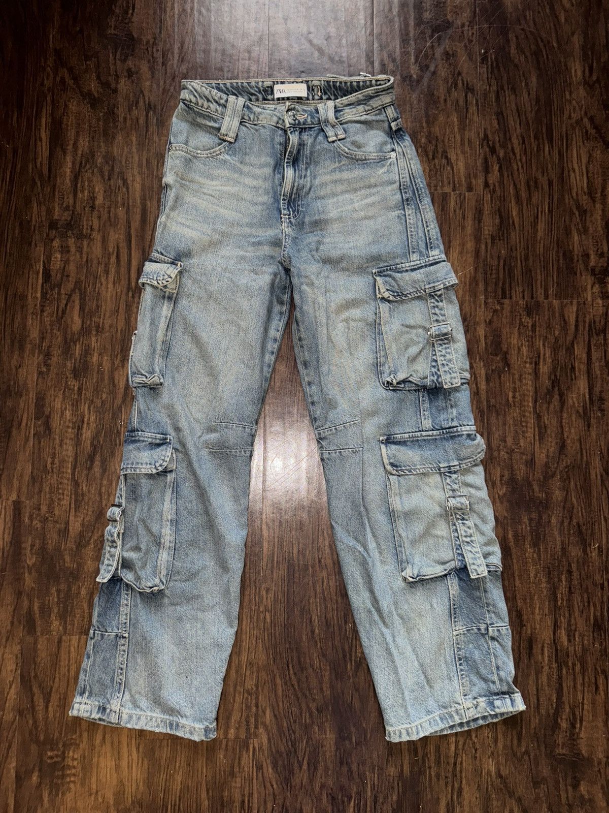 Zara Zara Blue Denim Cargo Pants Size 26" / US 2 / IT 38 - 1 Thumbnail