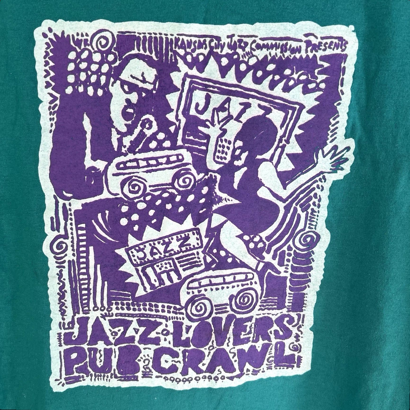 Fruit Of The Loom VTG Jazz Lovers Pub Crawl 1993 T-Shirt Mens XL Teal Green 90s Music USA Pub Crawl Jazz Lovers VTG KC T-Shirt Fruit of the Loom Size US XL / EU 56 / 4 - 3 Thumbnail