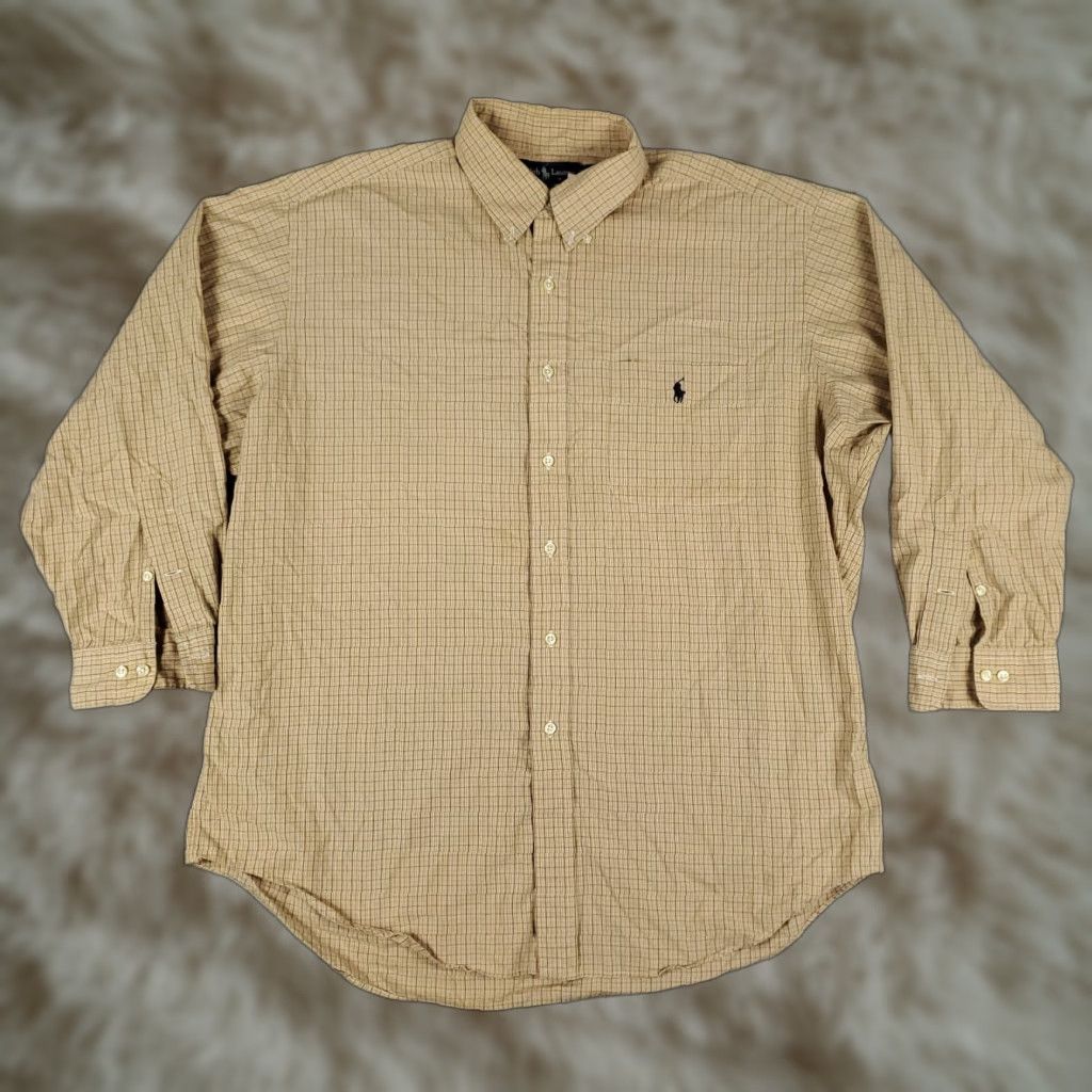 Ralph Lauren Ralph Lauren Shirt Mens 17 Brown Plaid Dress Button-Up Long Sleeve Size 17 Brown American Classic Modern Vintage? (Wait) Size 46R - 1 Thumbnail
